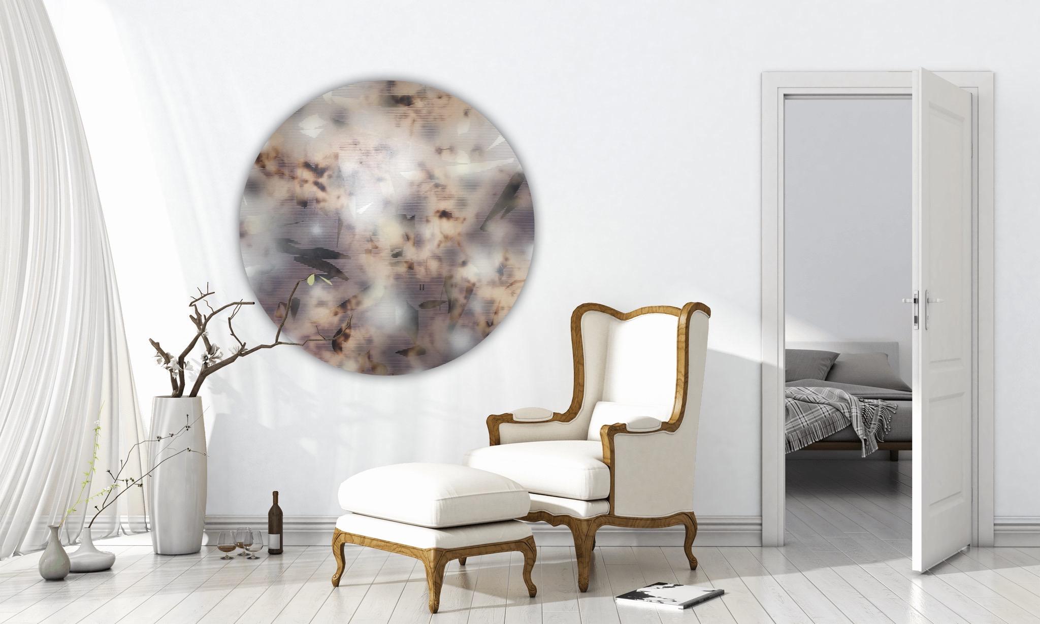 Nacre, plea and entice 3 (quadro circolare a griglia astratto in legno neutro) 1