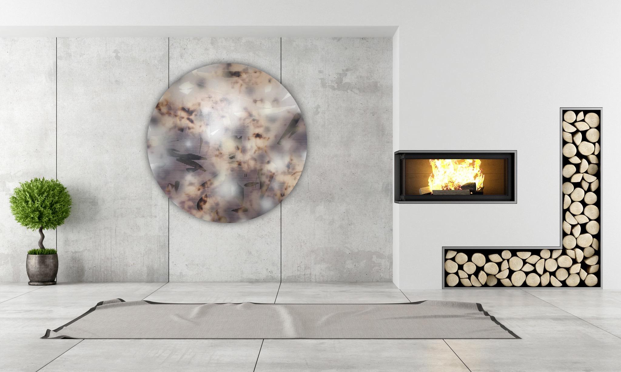 Nacre, Plea and entice 3 (round circular grid painting abstrakte Holz neutrals) im Angebot 3