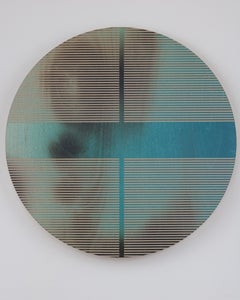 Pacific ocean blue pill (minimaliste grid round painting on wood dopamine art)