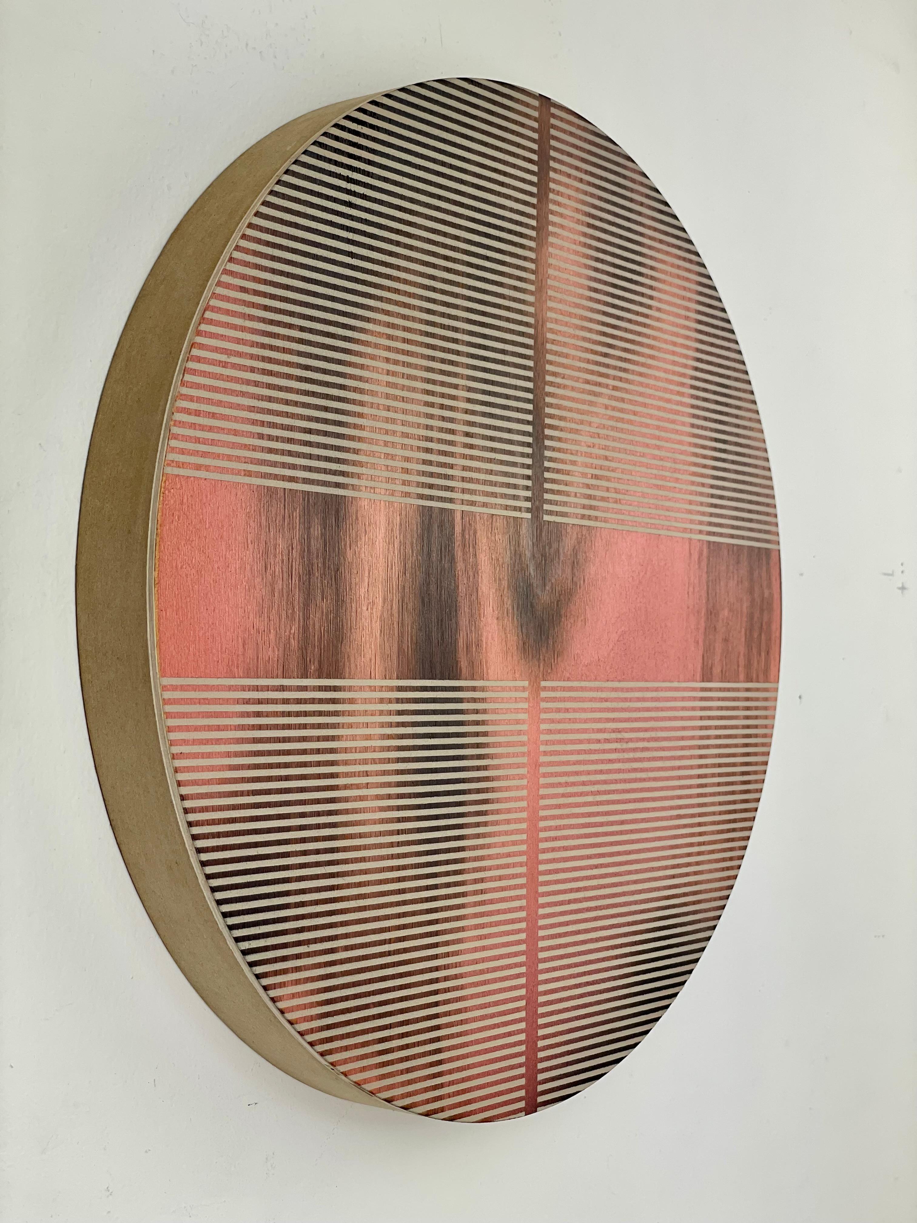 Peach fuzz pink (minimaliste grid round painting on wood dopamine color) - Minimalist Mixed Media Art by Melisa Taylor Metzger