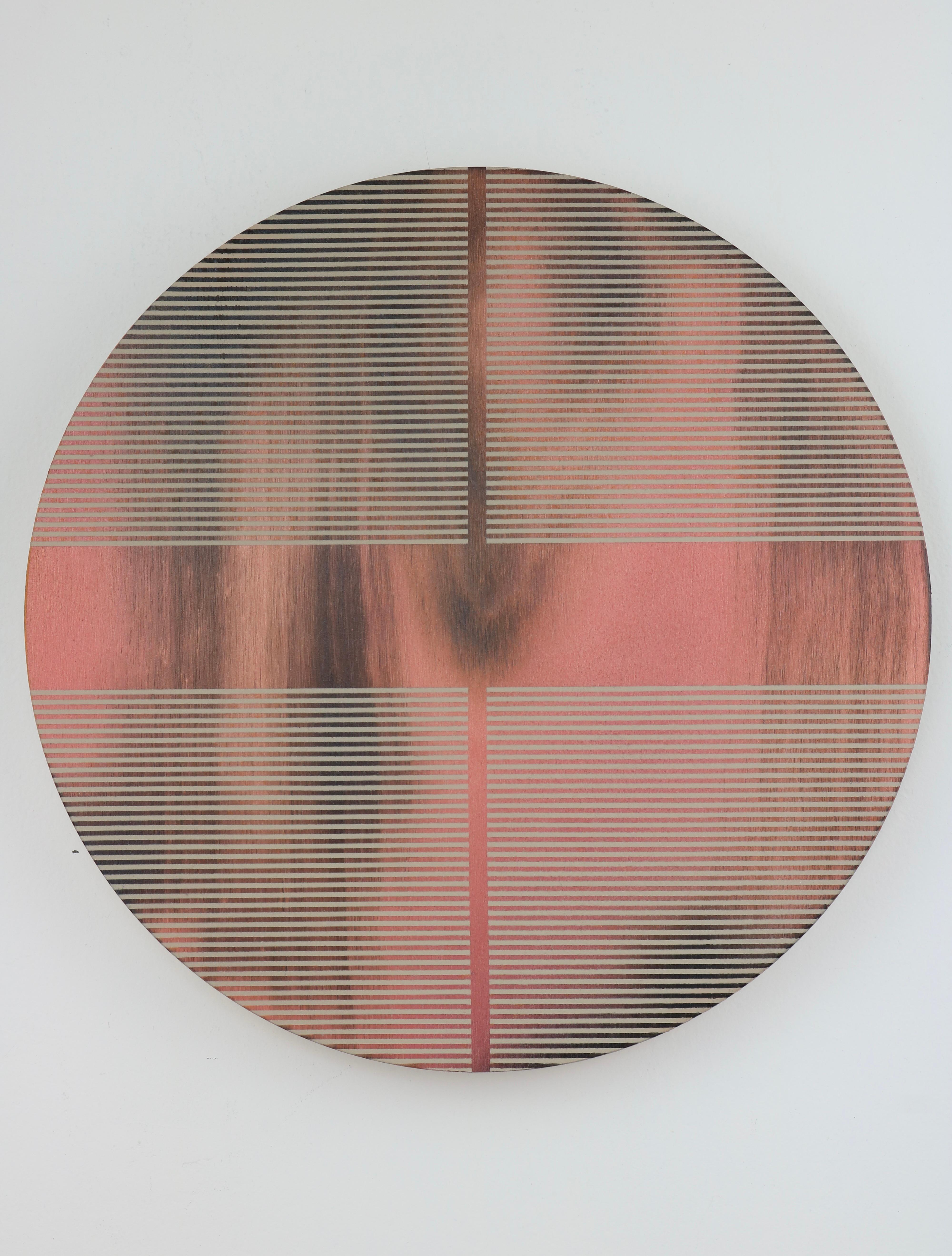 Peach fuzz pink (minimaliste grid round painting on wood dopamine color) - Mixed Media Art by Melisa Taylor Metzger