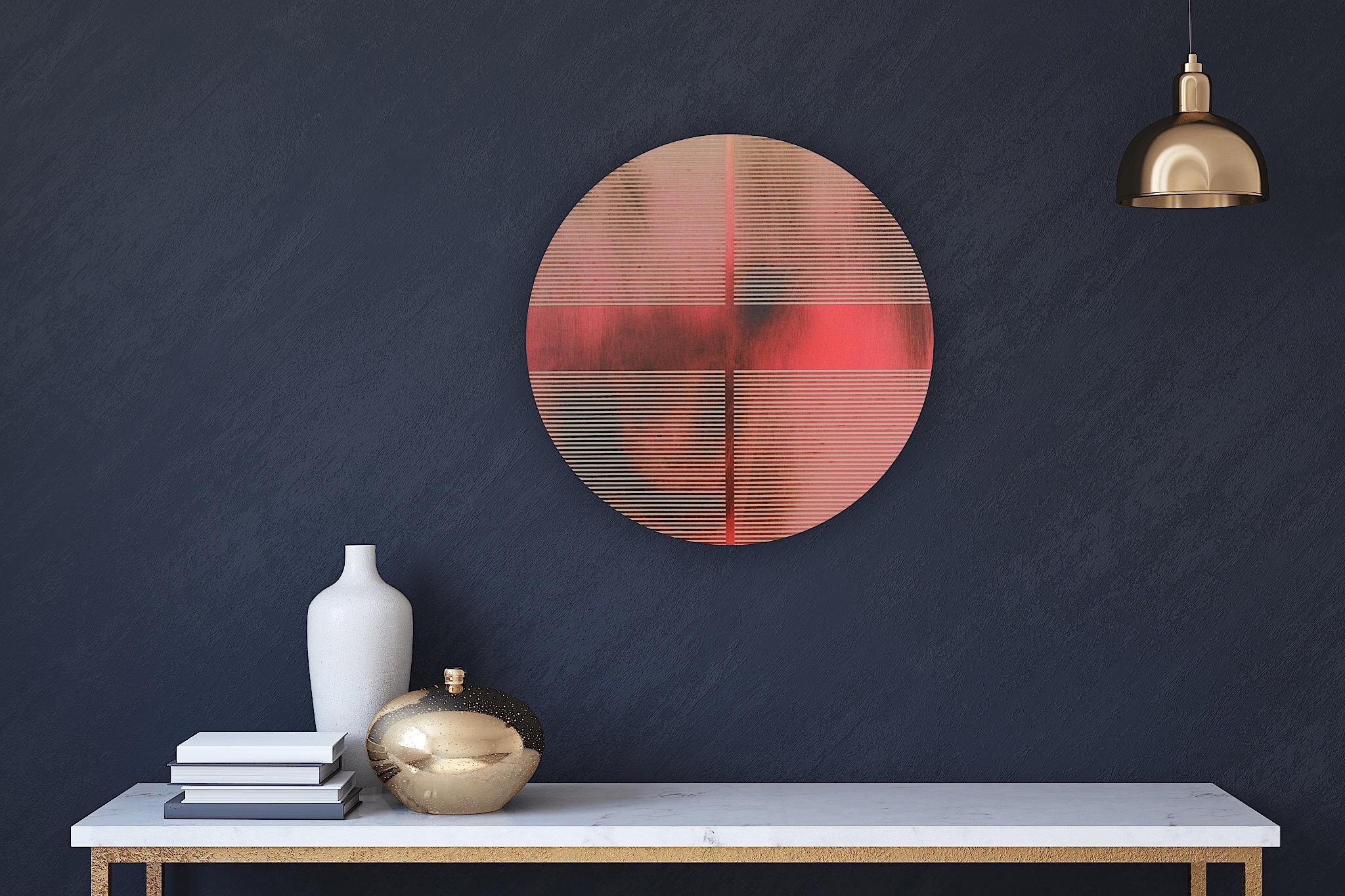 Poppy red pill (minimaliste grid round painting on wood dopamine art) For Sale 2