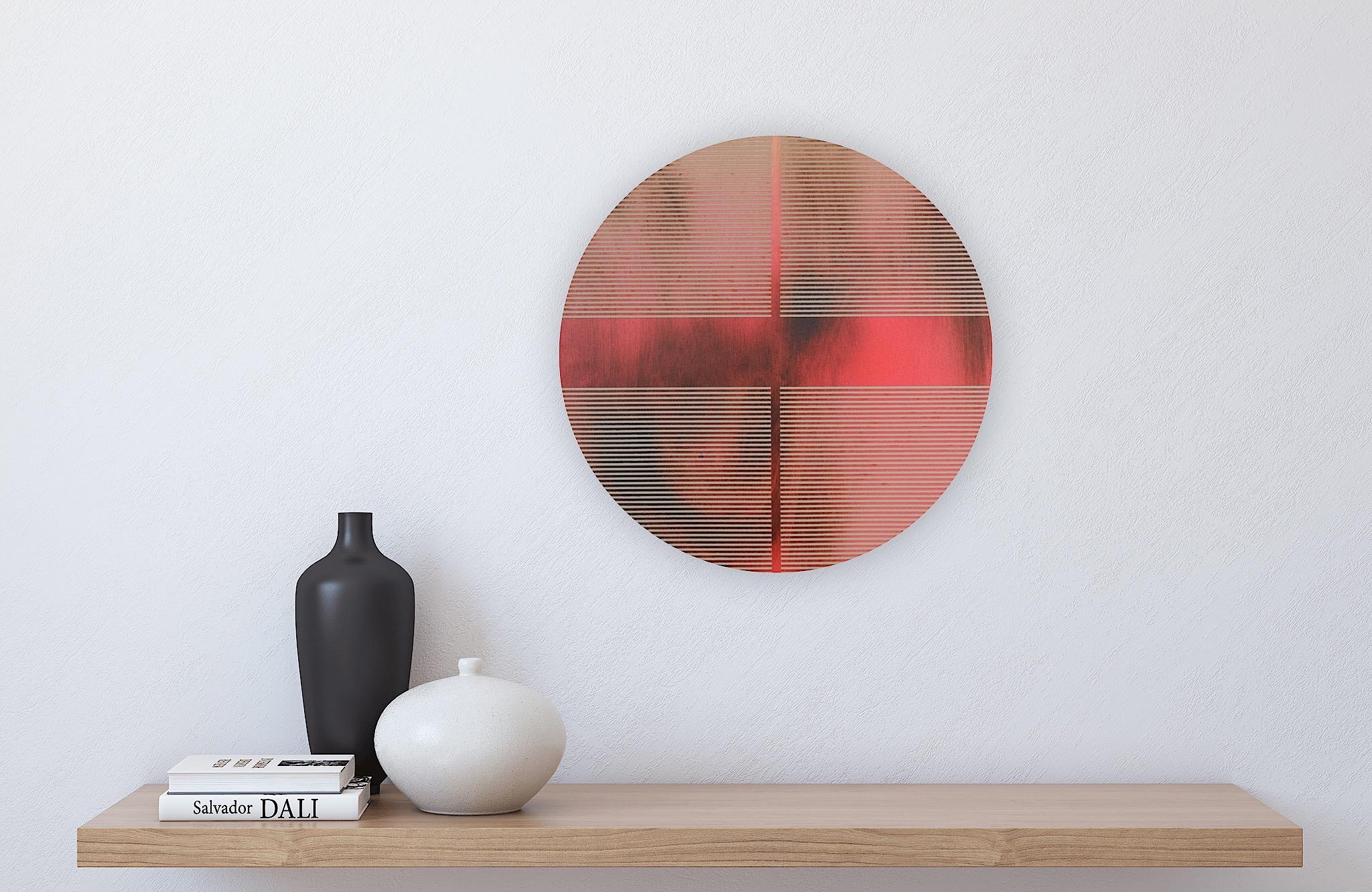 Poppy red pill (minimaliste grid round painting on wood dopamine art) For Sale 3