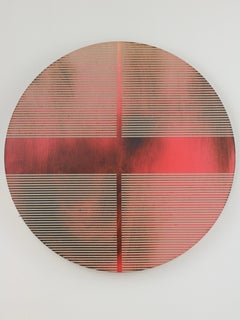Poppy red pill (minimaliste grid round painting on wood dopamine art)