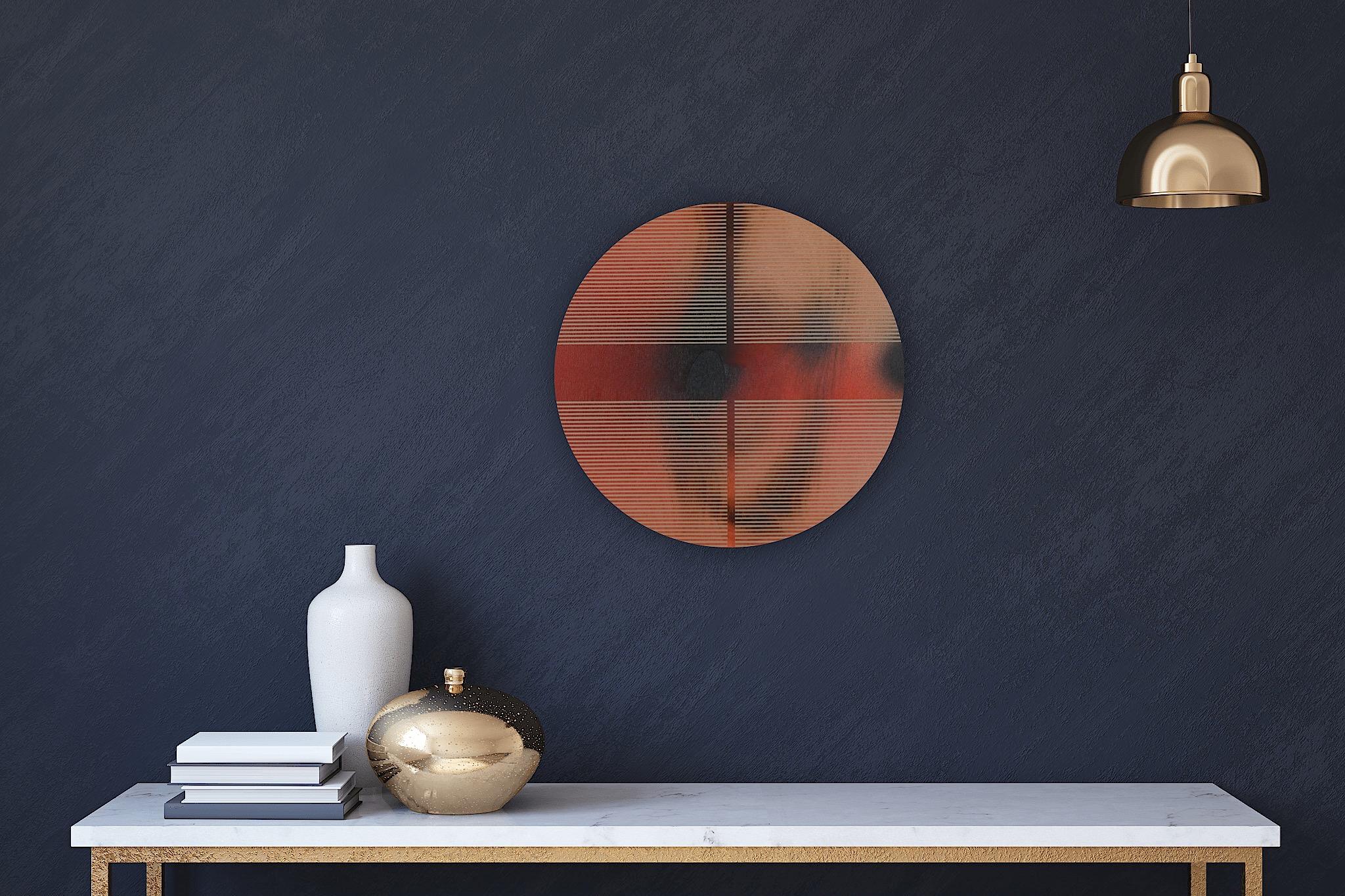 Red cherry tomato pill (minimaliste grid round painting on wood dopamine) For Sale 1