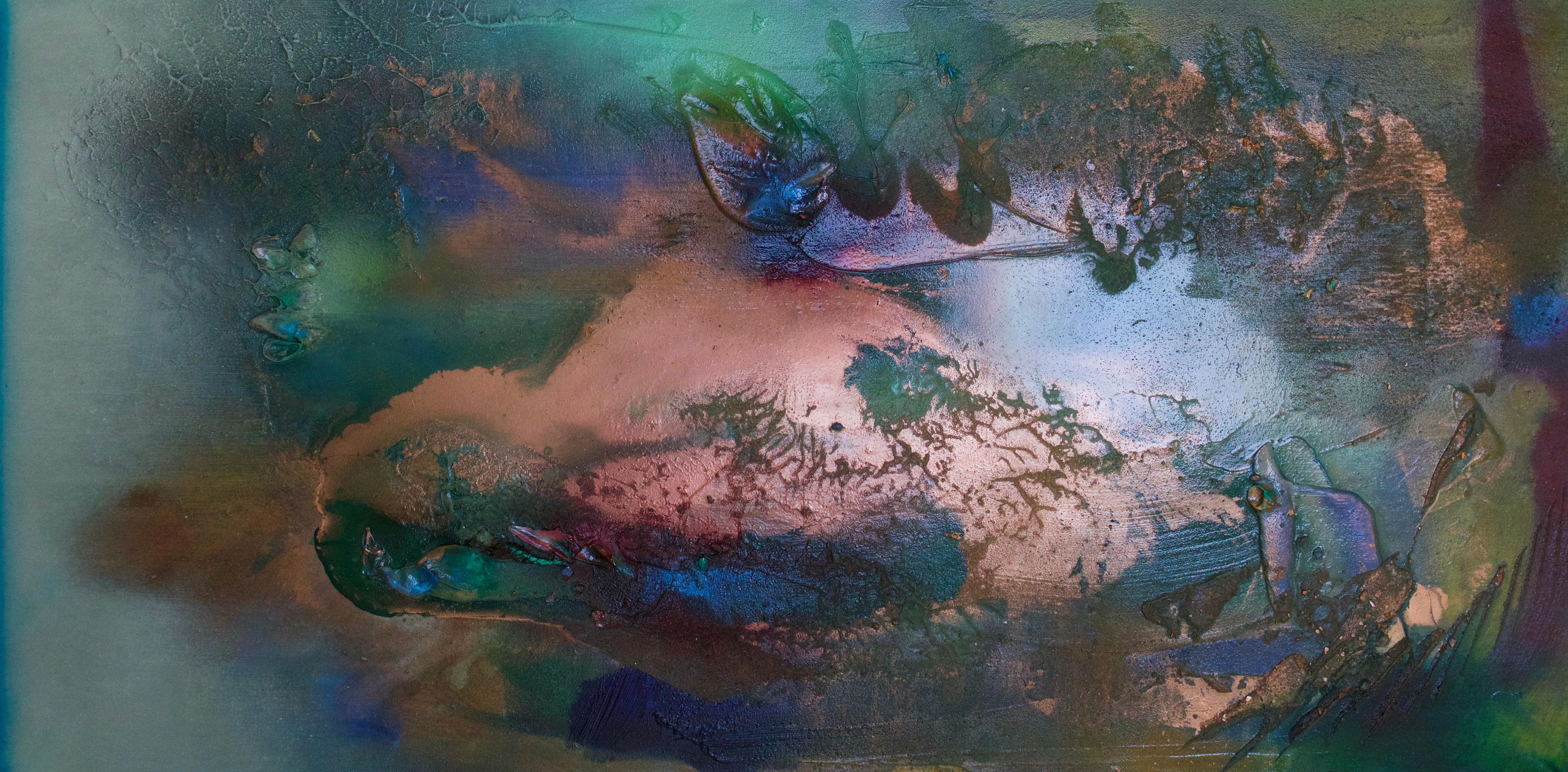 Melisa Taylor Metzger Abstract Painting - Rift Valley, Sonde 1 (khaki tan green organic copper coastal abstract texture)