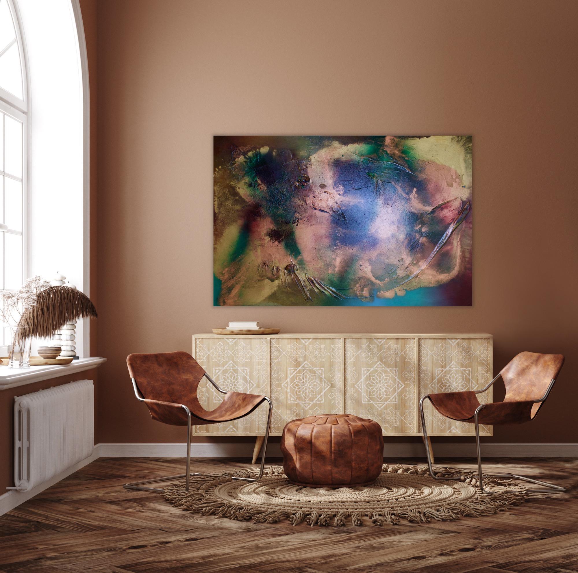 Rift Valley, sonde 2 (texture copper bronze gold emerald green abstract wine red - Painting by Melisa Taylor Metzger