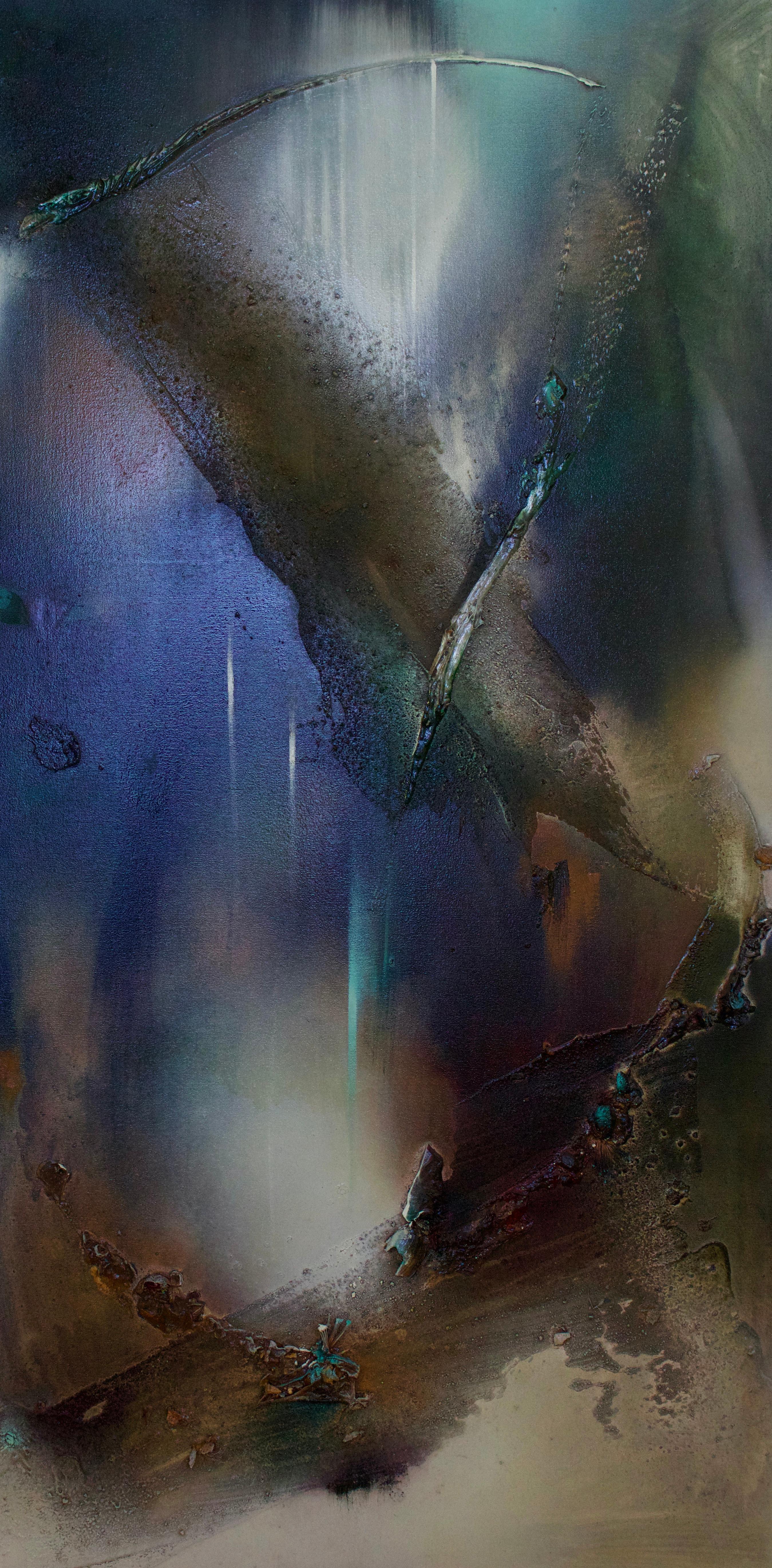 Rift Valley, Sonde 5  (romantischer Romantik Ton Natur organische Kupfer abstrakte Struktur) (Grau), Abstract Painting, von Melisa Taylor Metzger