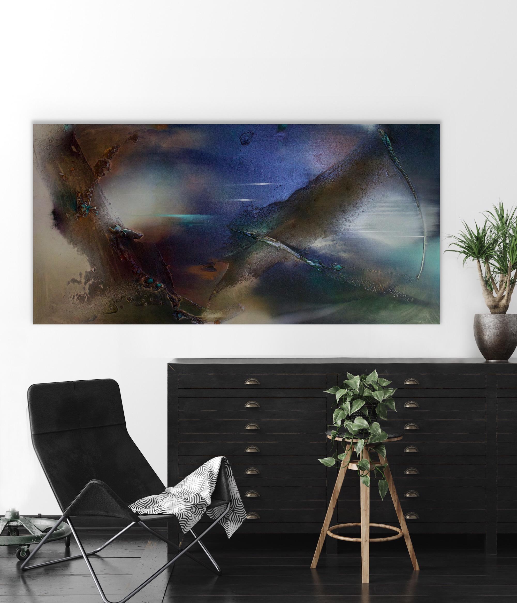 Rift Valley, Sonde 5  (romanticism tonal nature organic copper abstract texture) - Black Abstract Painting by Melisa Taylor Metzger