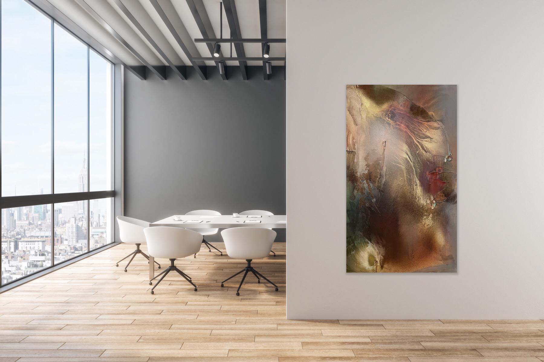 Valle del Rift, sonde 7 (textura arena lienzo abstracto oro Tierra óxido rojo verde) - Painting Campo de color de Melisa Taylor Metzger