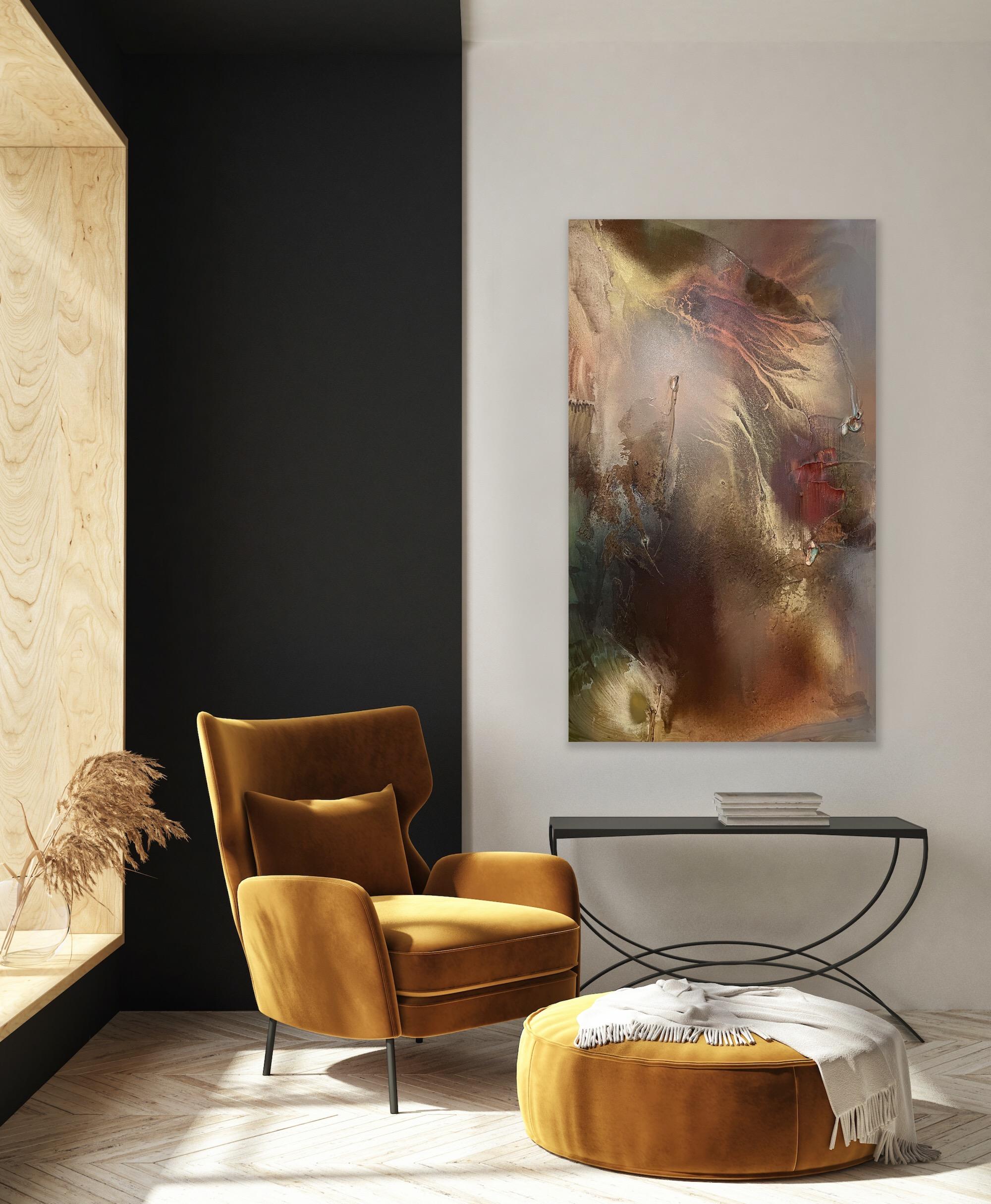 Valle del Rift, sonde 7 (textura arena lienzo abstracto oro Tierra óxido rojo verde) en venta 2