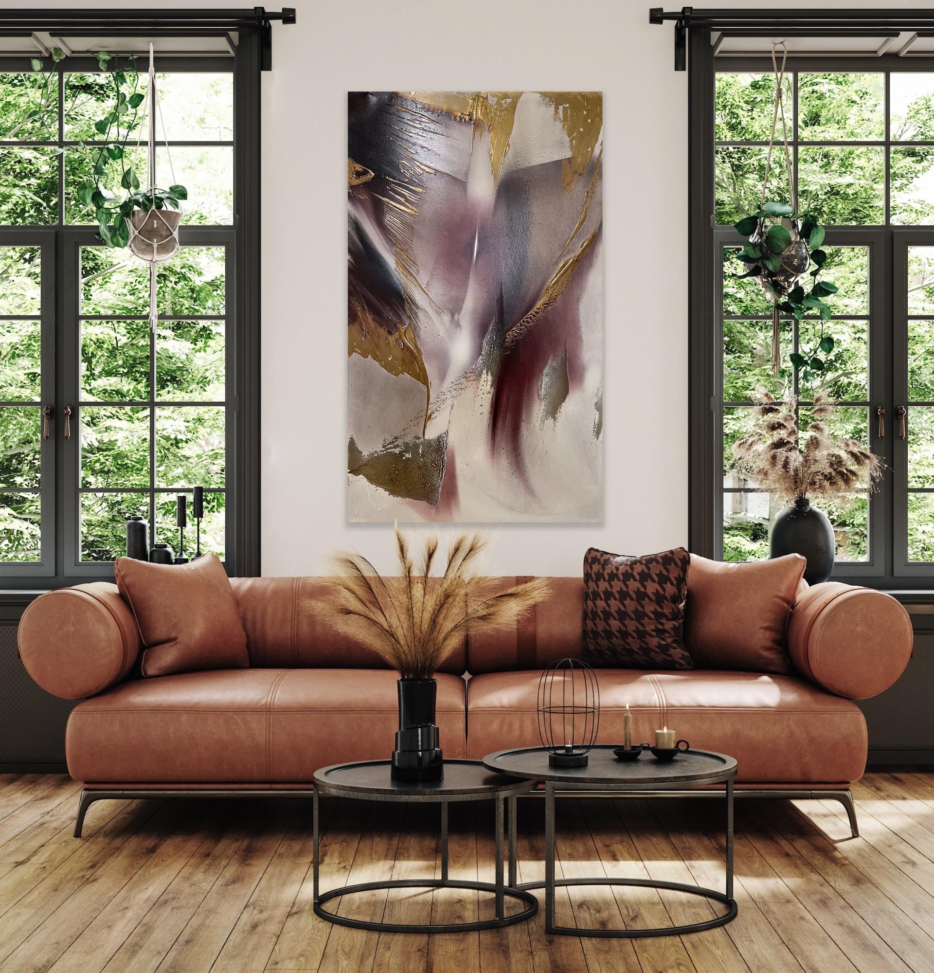 Rift Valley, sonde 8 (texture abstraite toile bronze métallique rouge vin bordeaux) en vente 5