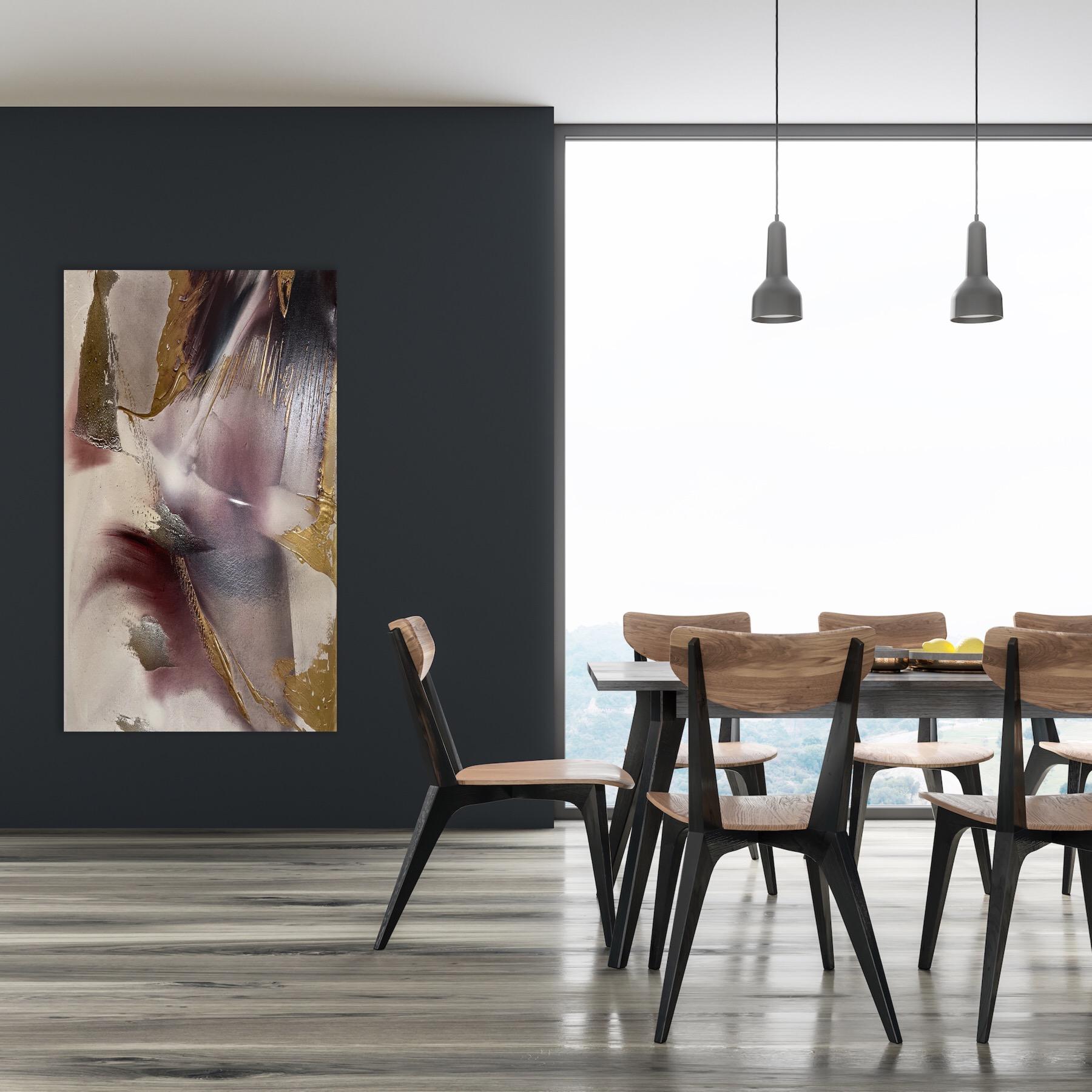 Rift Valley, sonde 8 (texture abstraite toile bronze métallique rouge vin bordeaux) - Gris Abstract Painting par Melisa Taylor Metzger