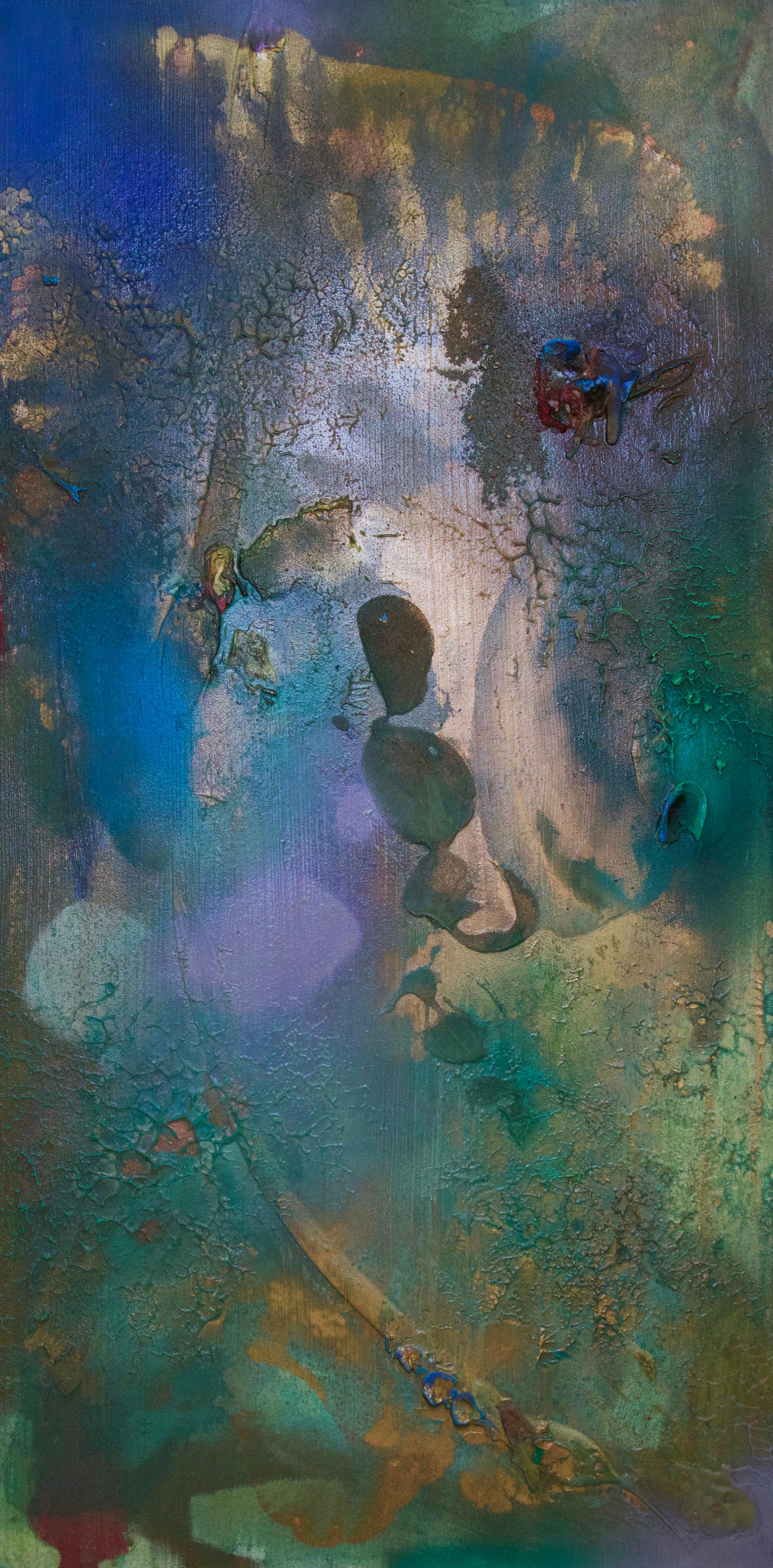 Rift Valley, Sonde 9 (blue green gold bronze coastal vibrant abstract texture) - Abstract Mixed Media Art by Melisa Taylor Metzger