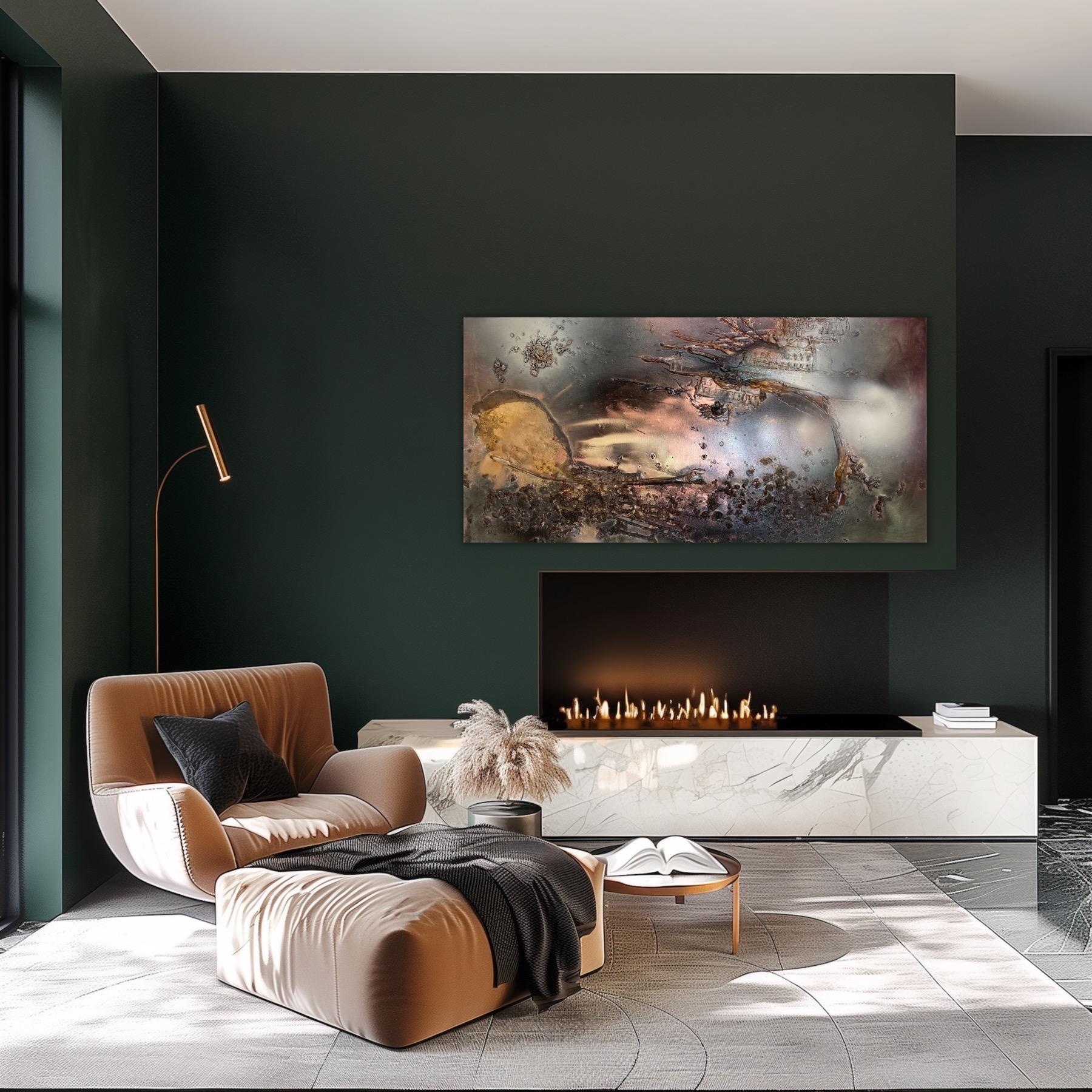 Rift Valley, sonde III (texture pittura astratta tela bronzo organico terroso ) - Abstract Painting Grigio di Melisa Taylor Metzger