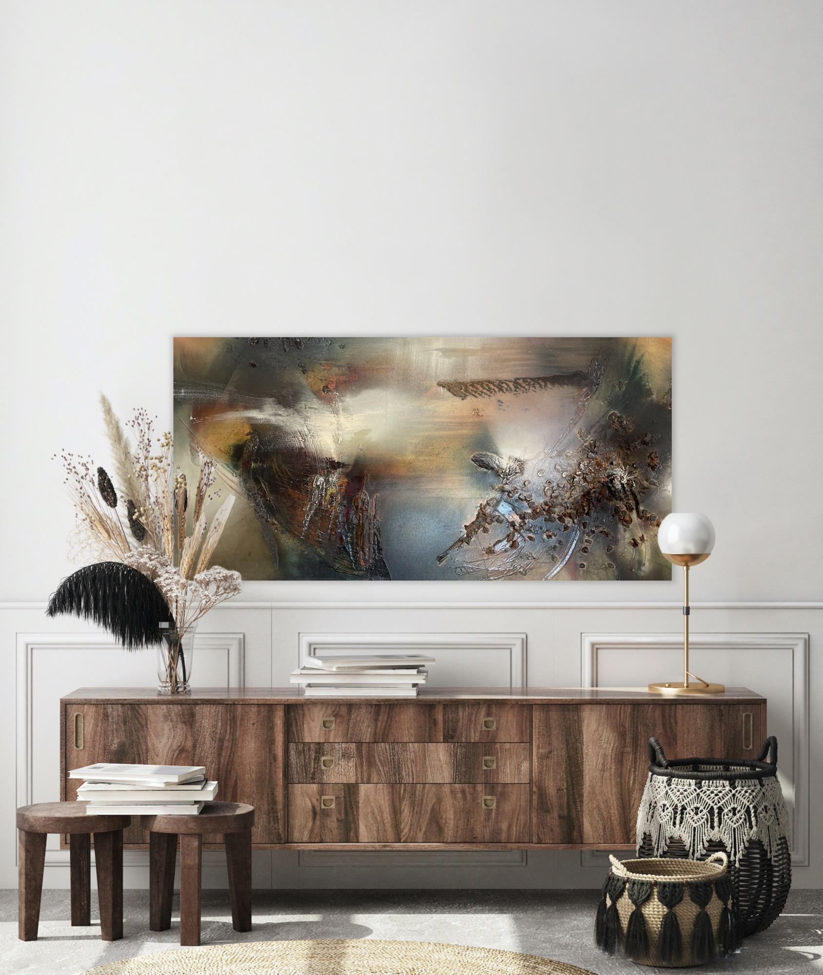 Rift Valley, sonde IV (texture pittura astratta tela bronzo organico terroso ) - Abstract Painting Grigio di Melisa Taylor Metzger
