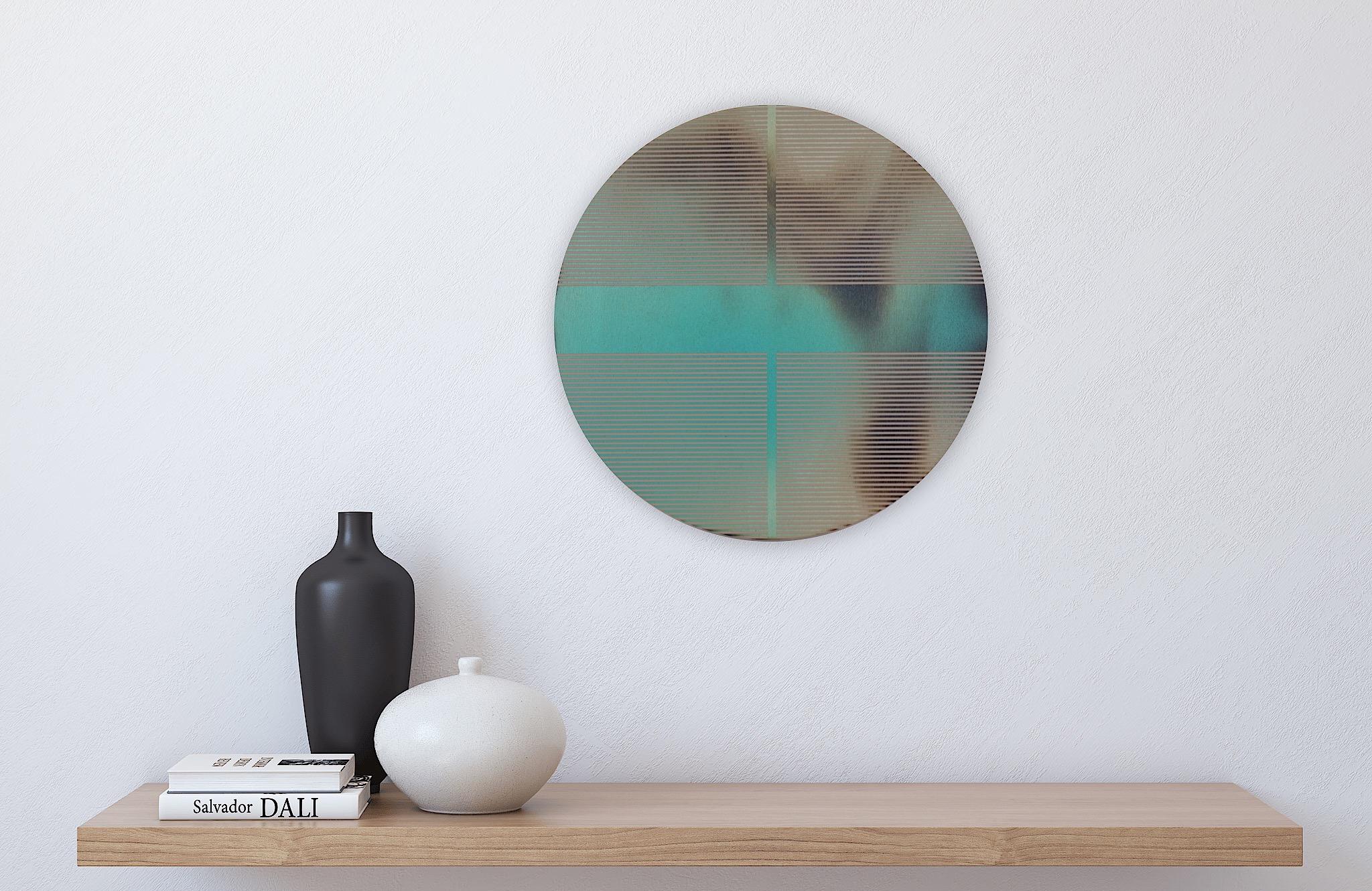 Pillola blu uovo di pettirosso (quadro rotondo a griglia minimalista su legno dopamina Aqua art) in vendita 2