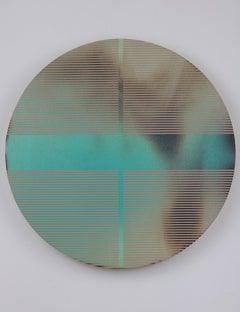 Robin egg blue pill (minimaliste grid round painting on wood dopamine Aqua art)