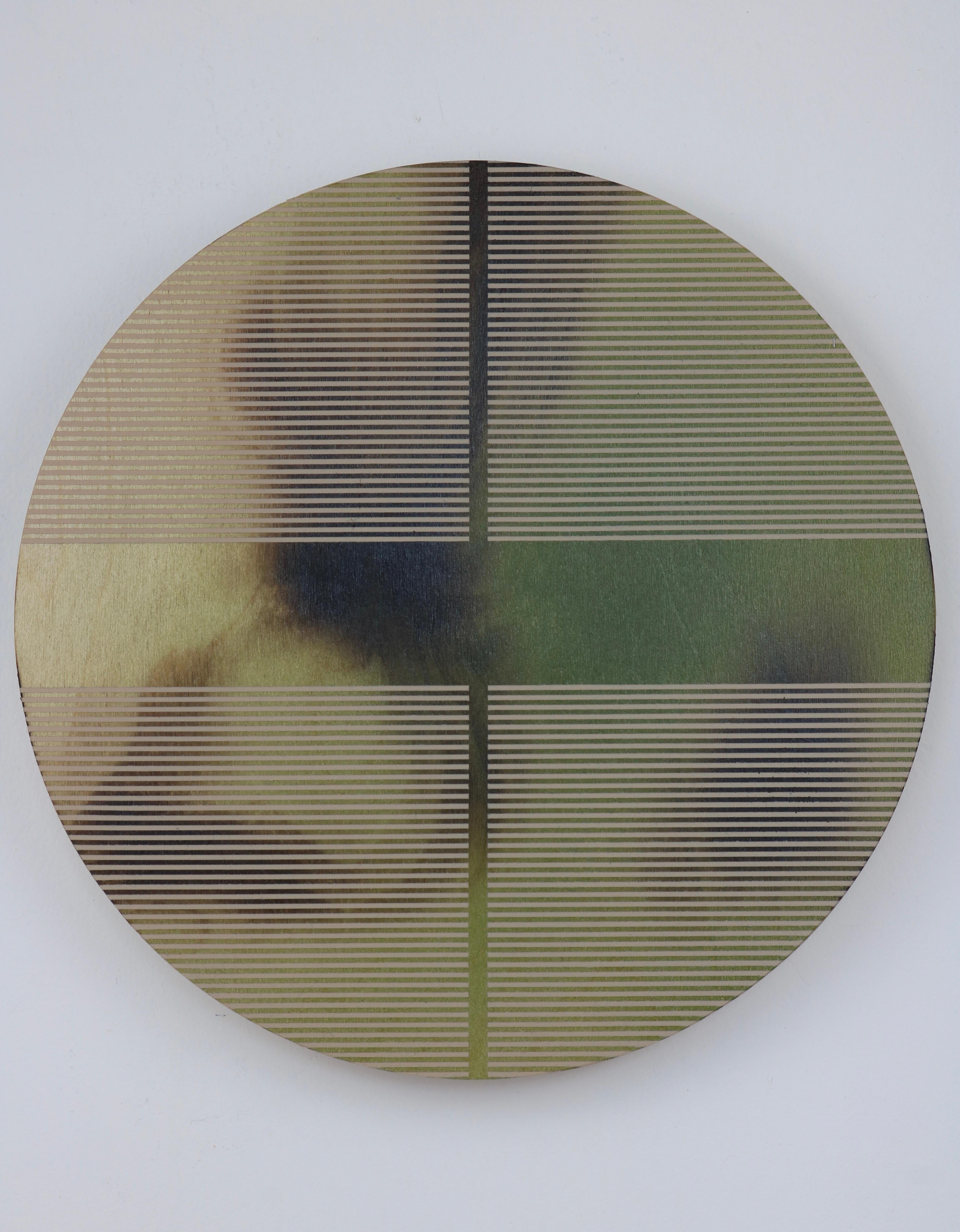 Melisa Taylor Metzger Abstract Painting - Sage Leaf green pill (minimaliste grid round painting on wood dopamine art)