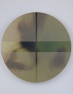 Sage Leaf green pill (minimaliste grid round painting on wood dopamine art)