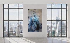 Sateen X (schillerndes blaues gestisches abstraktes Rasterbild schwarz-graue Textur)