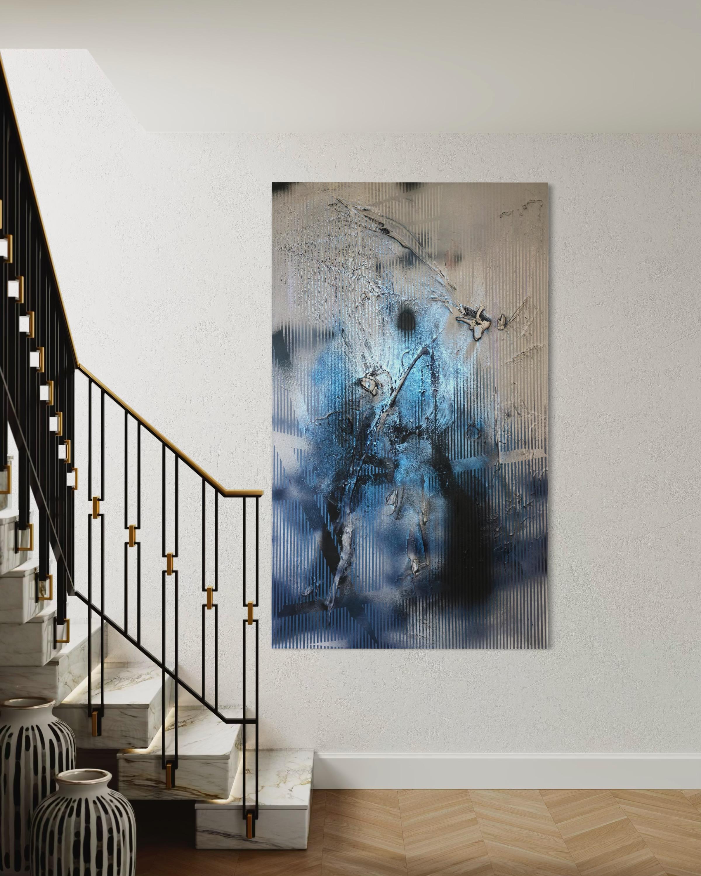 This striking piece from Melisa Taylor Metzger’s Turbulences series exemplifies her evolving experimentation with surface, depth, and process. Pushing further into sculptural territory, Metzger incorporates thick impasto textures, creating a terrain