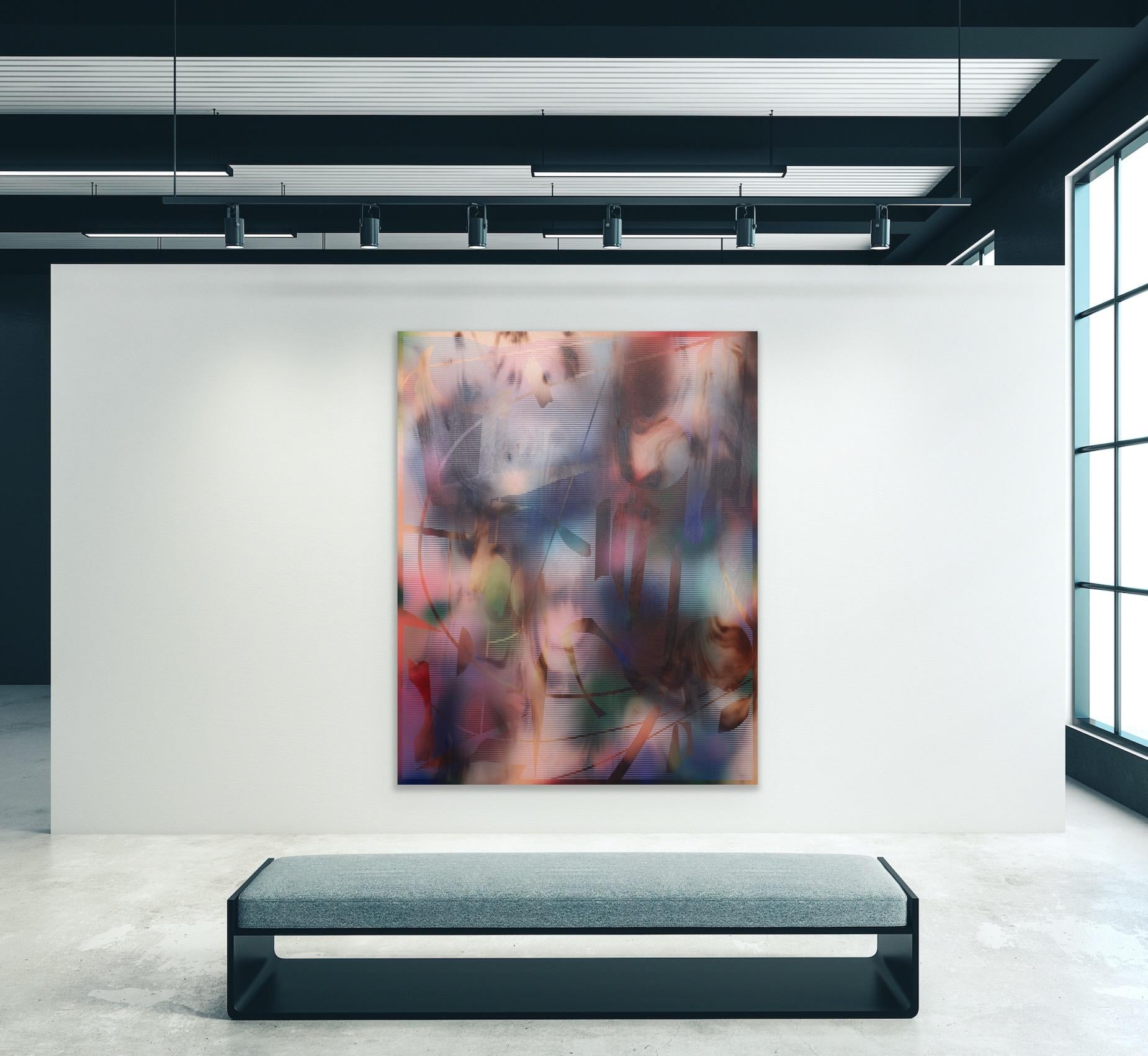 Paravent 2022.2 (peinture de grille en bois abstrait aux couleurs vives, art optique contemporain - Géométrique abstrait Mixed Media Art par Melisa Taylor Metzger