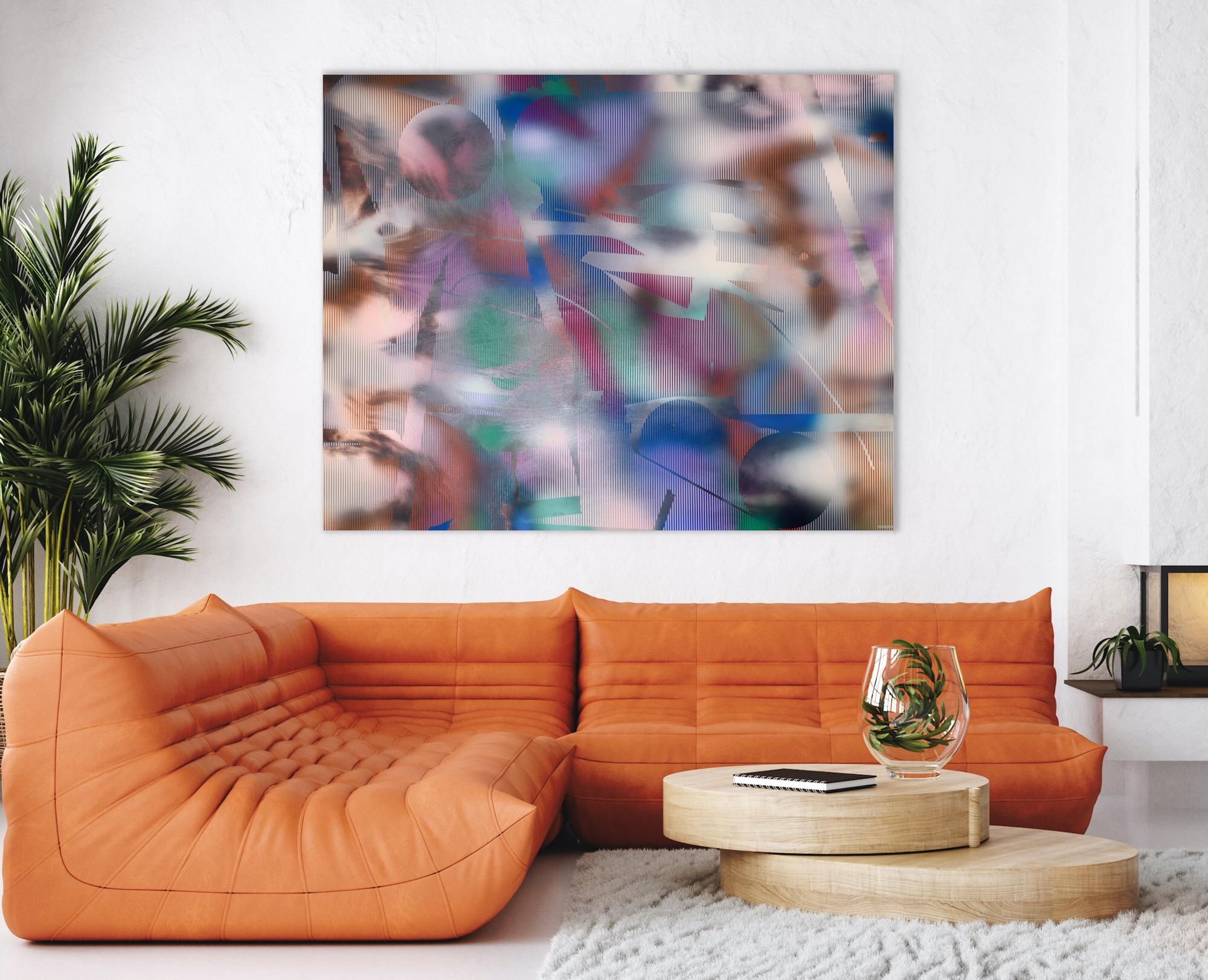 Écran 2022.3 (grille peinture abstraite Wood Contemporary vivid colors optical art - Painting de Melisa Taylor Metzger