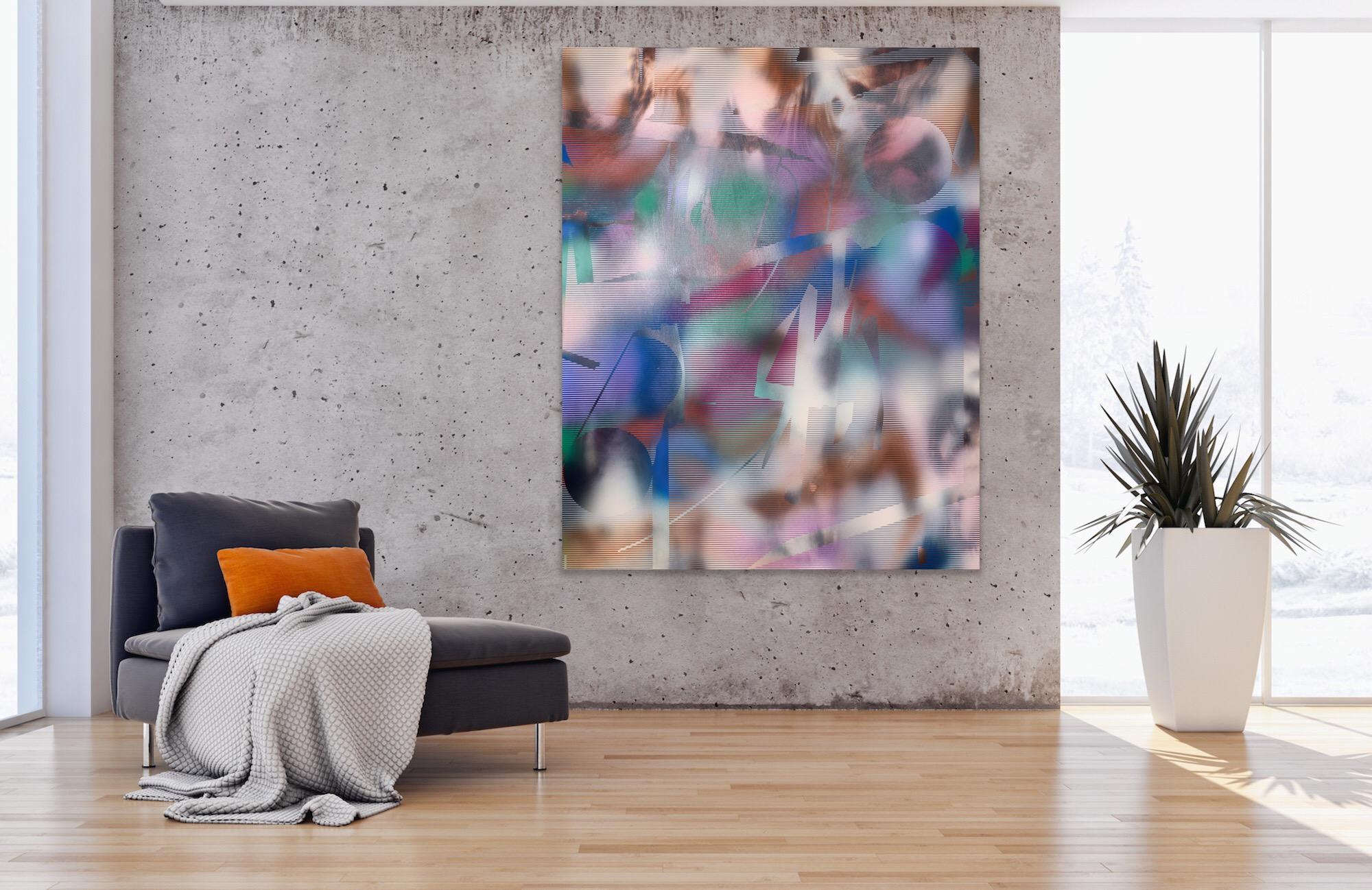 Écran 2022.3 (grille peinture abstraite Wood Contemporary vivid colors optical art en vente 1