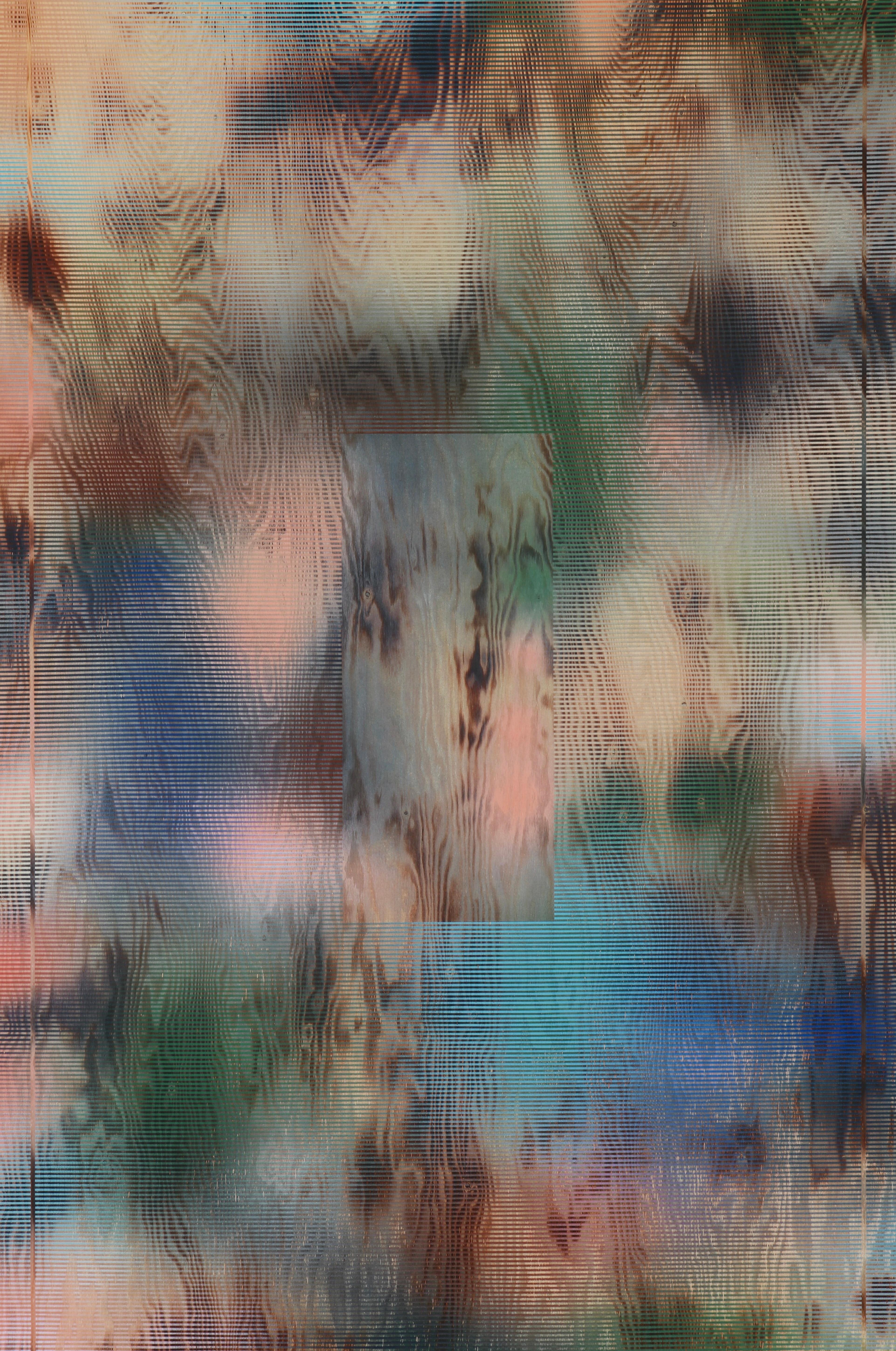 Melisa Taylor Metzger Abstract Painting – Screen 2023.10 (Gittermalerei abstrakt Holz Contemporary Nature optisch)