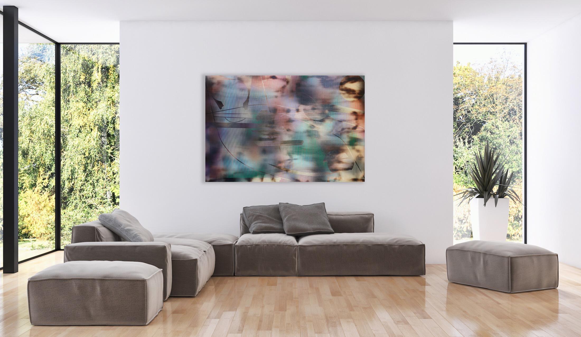Paravento 2023.5 (quadro a griglia astratto in legno vibrante con motivi organici ottici) 1