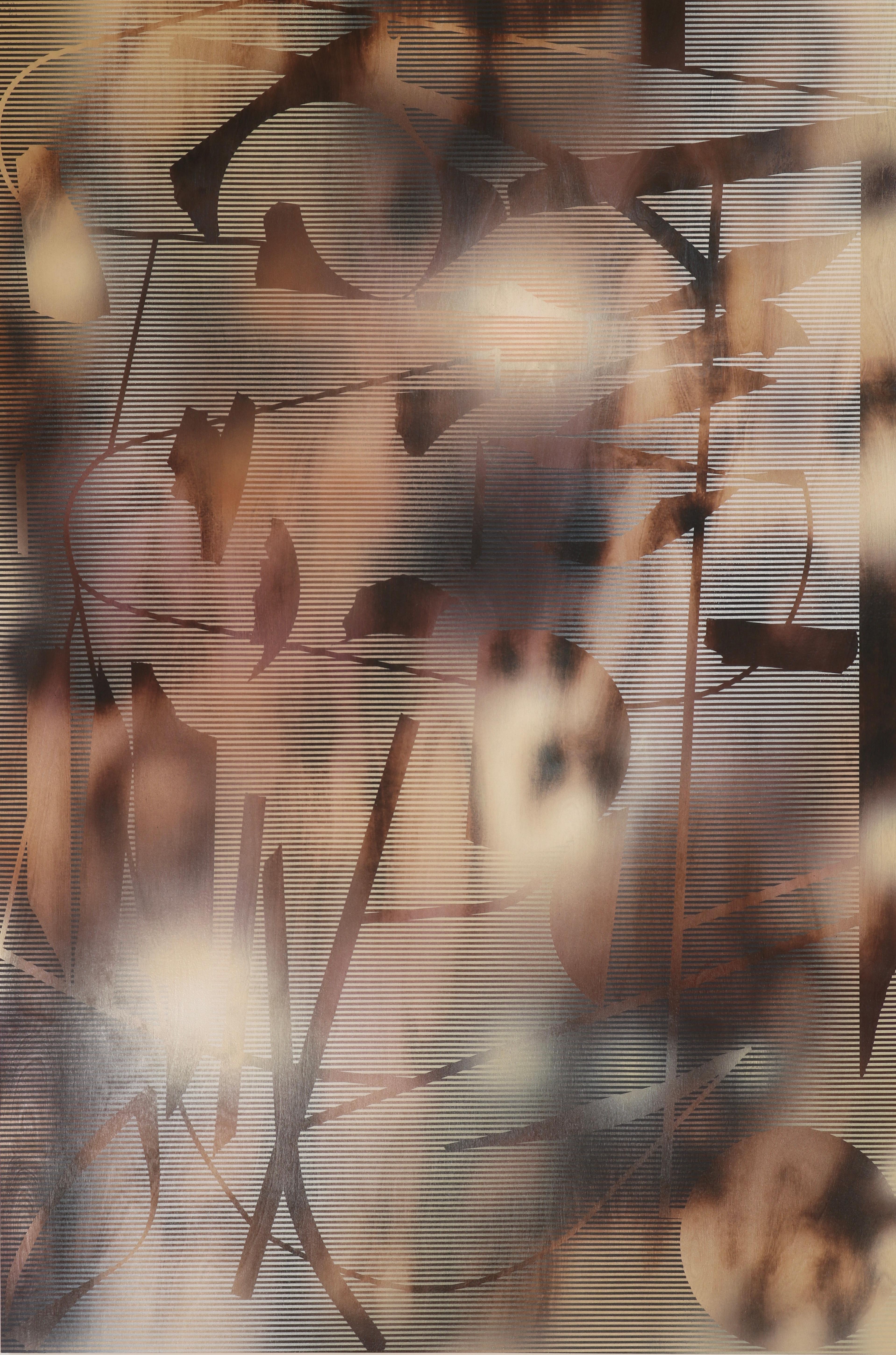 Melisa Taylor Metzger Abstract Painting - Screen 2023.7 (grid painting abstract wood contemporary organic motifs optical)