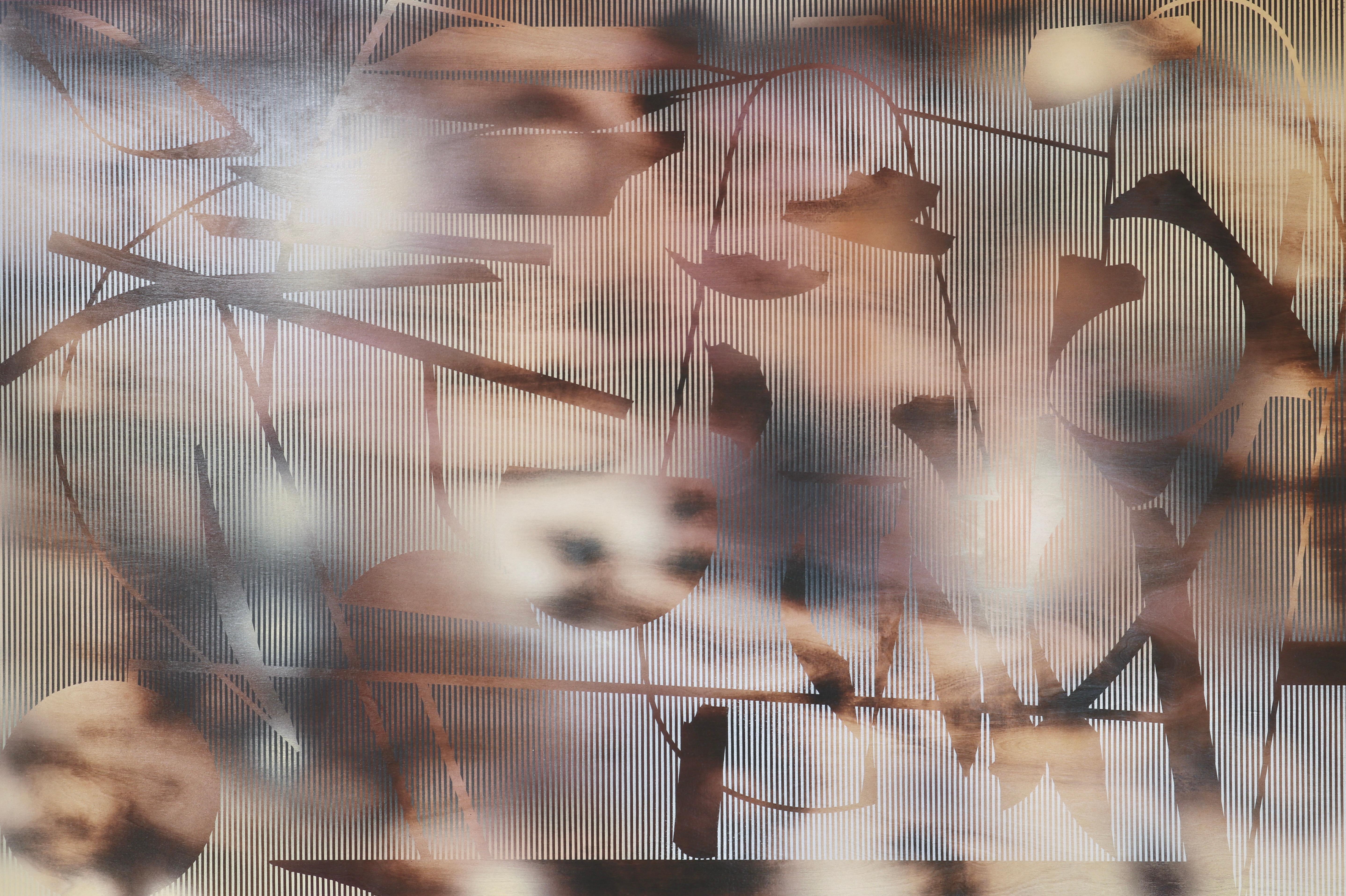 Melisa Taylor Metzger Abstract Painting - Screen 2023.7 (grid painting abstract wood contemporary organic motifs optical)
