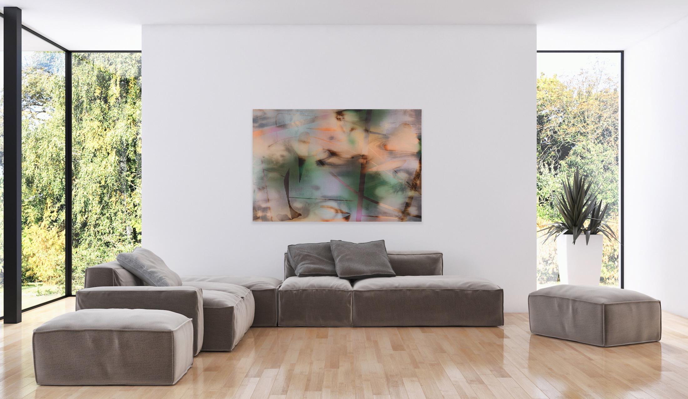 Pantalla 2023.9 (cuadrícula pintura verde abstracto madera naturaleza motivos orgánicos óptico) en venta 1