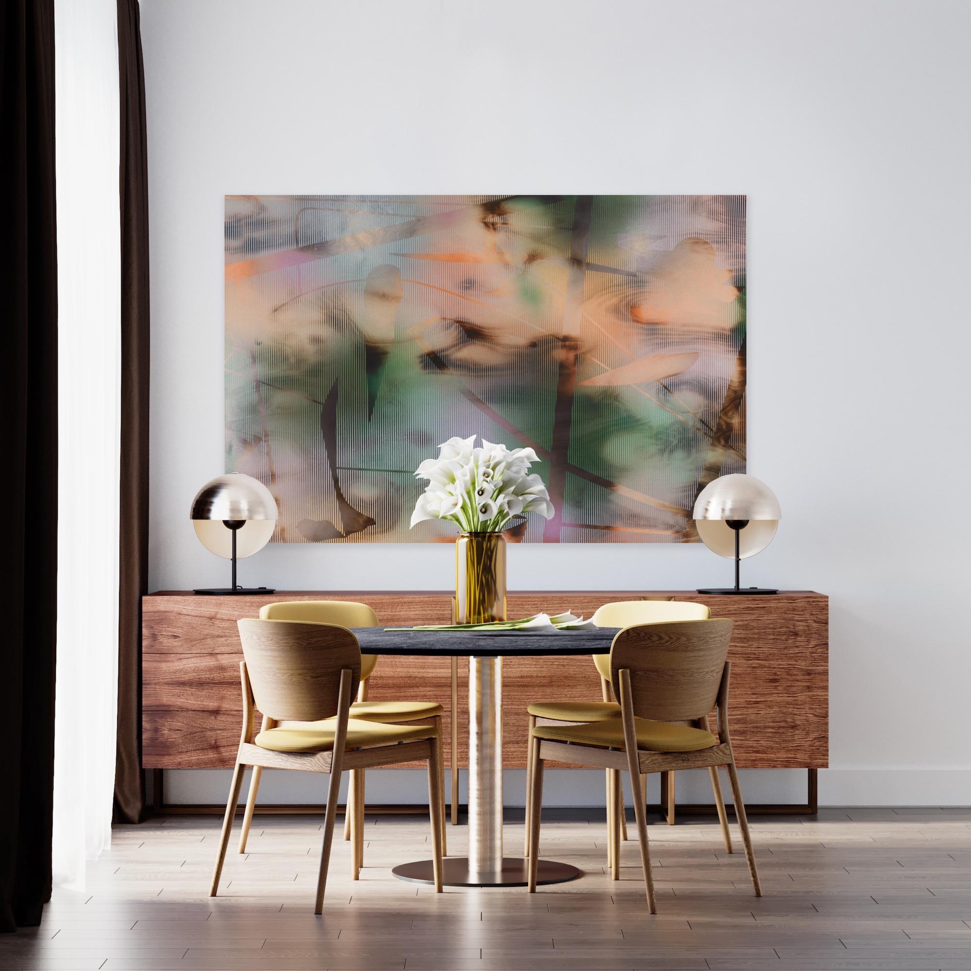 Pantalla 2023.9 (cuadrícula pintura verde abstracto madera naturaleza motivos orgánicos óptico) en venta 4