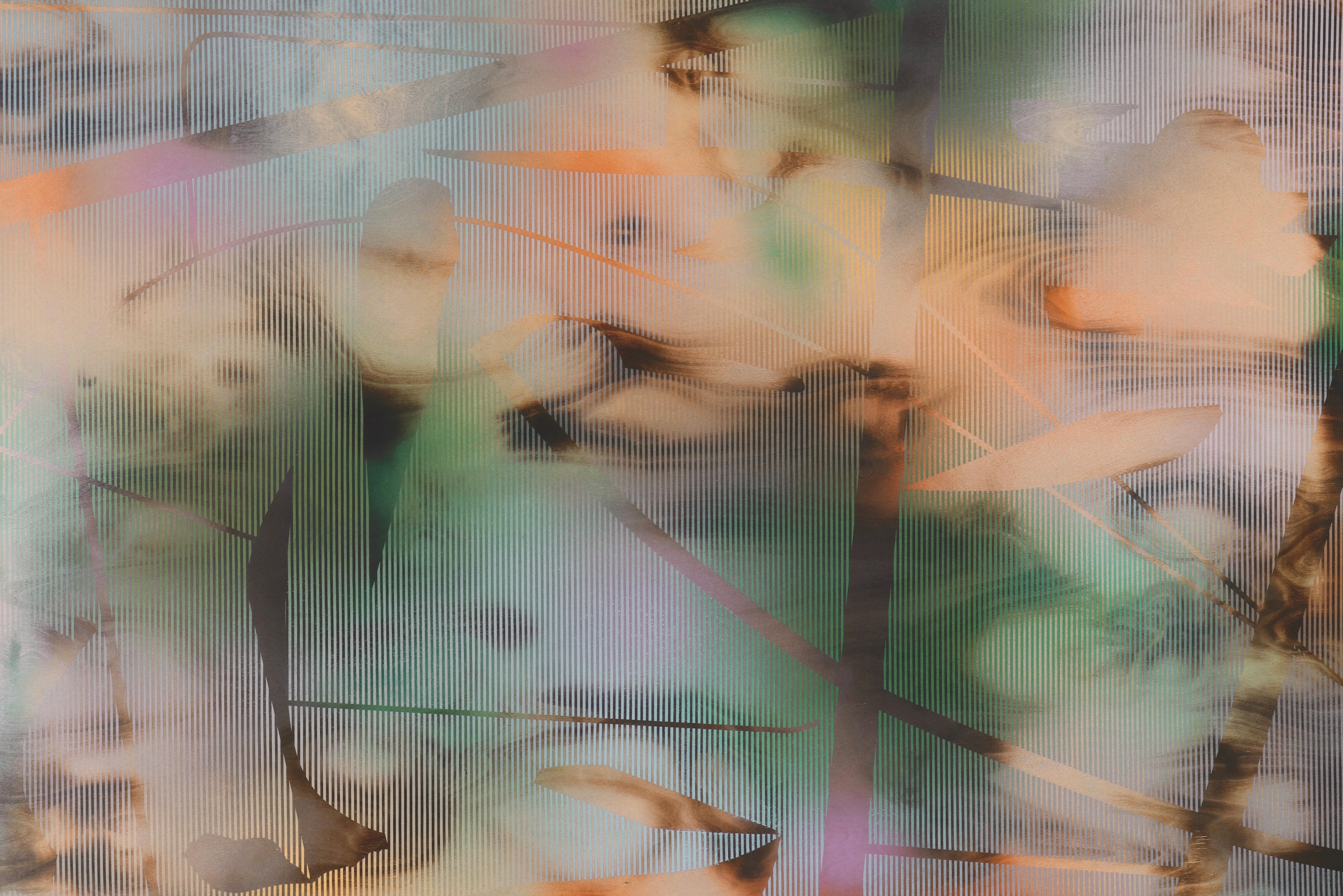 Melisa Taylor Metzger Abstract Painting - Screen 2023.9 (grid green painting abstract wood nature organic motifs optical)