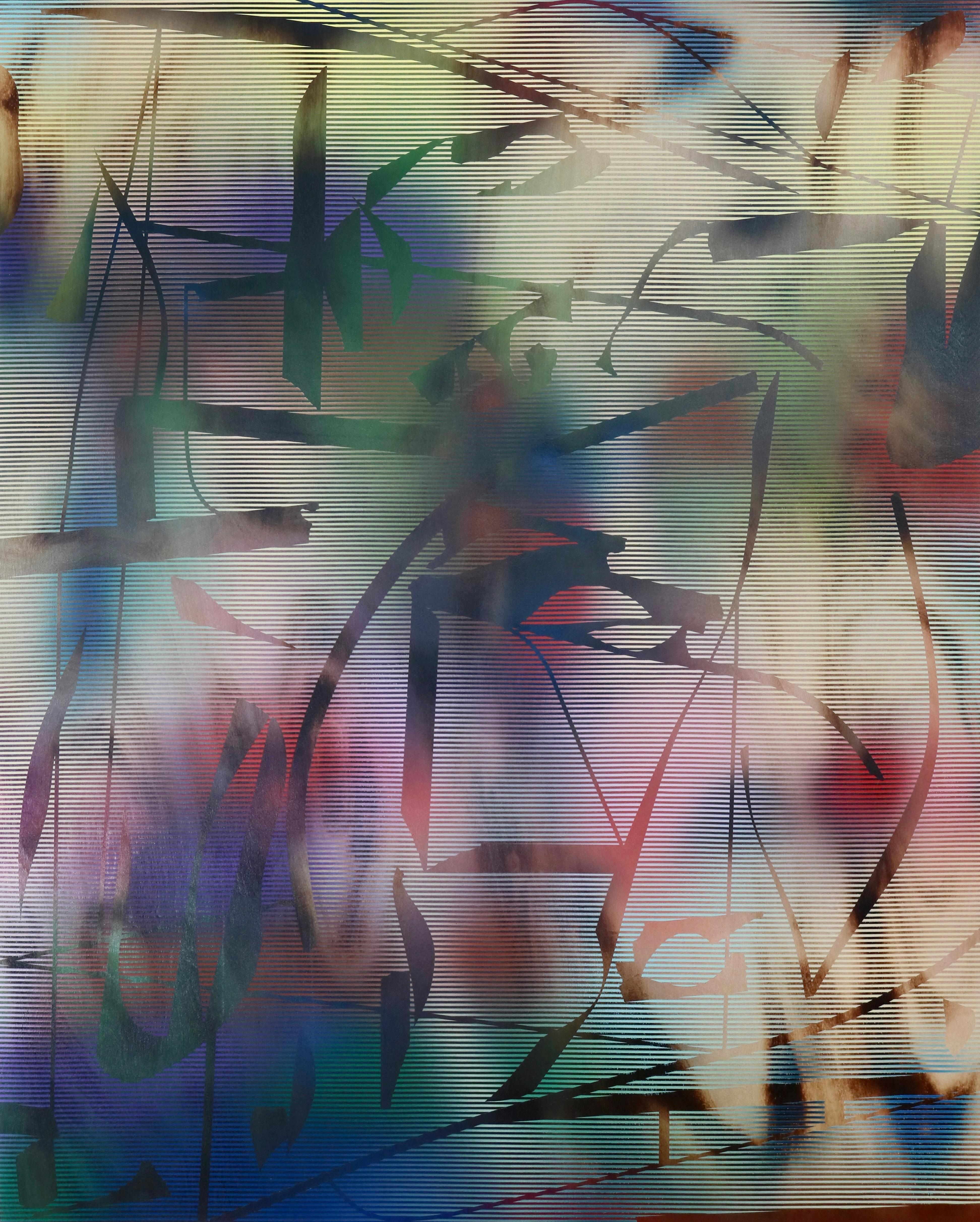 Abstract Painting de Melisa Taylor Metzger - Pantalla 2024.2 (cuadro cuadriculado abstracto madera contemporáneo naturaleza óptica)