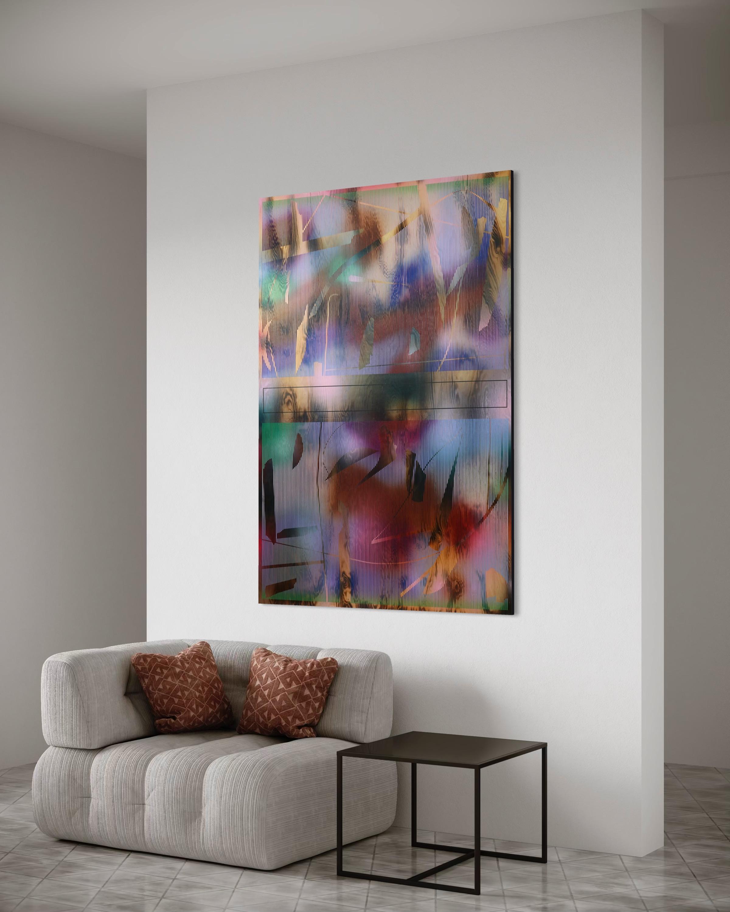 Schermo 2025.1  (griglia vibrante griglia pittura astratta compensato Nature optical ) - Mixed Media Art Astrattismo geometrico di Melisa Taylor Metzger