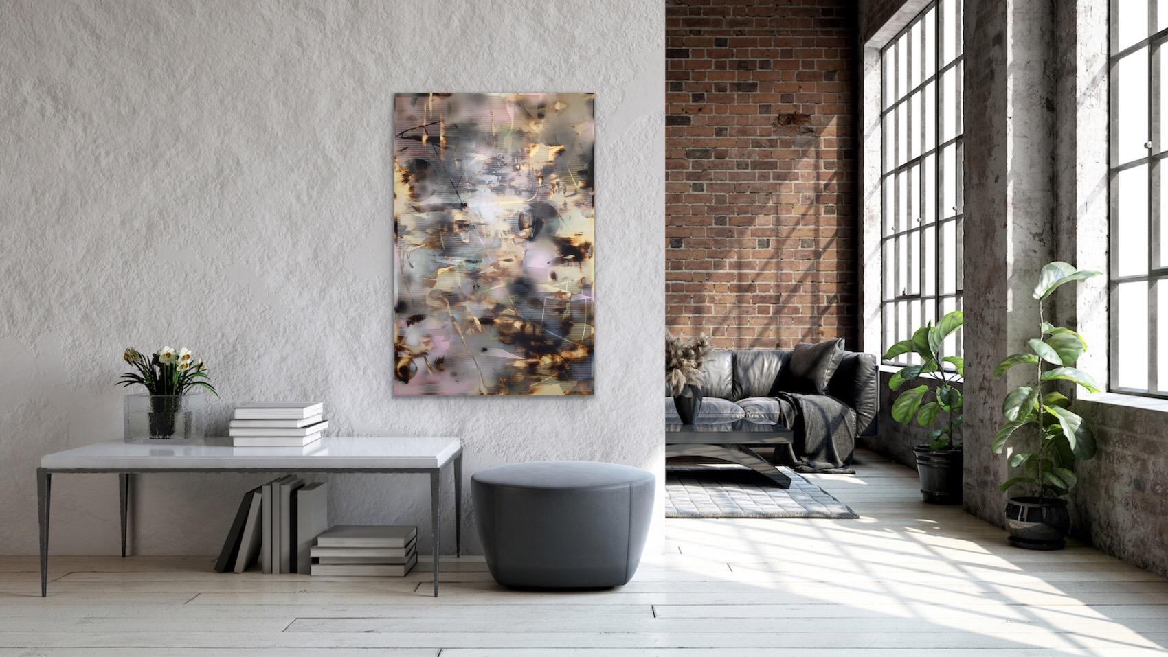 Screen tbd1 (abstract grid wood painting contemporary neutrals natural motifs) For Sale 5