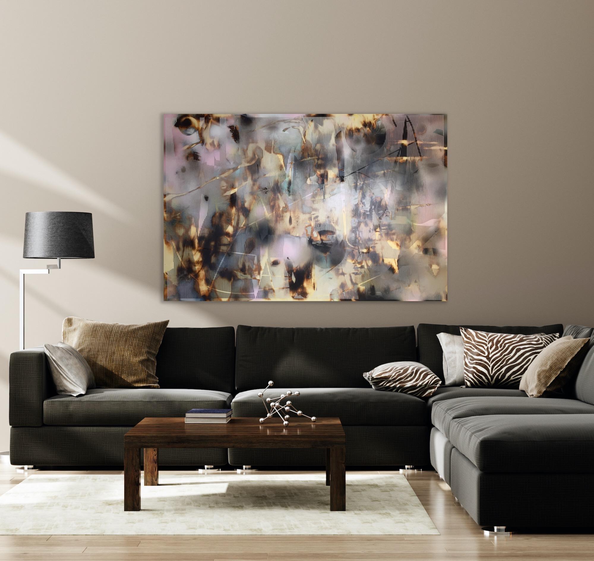 Melisa Taylor Metzger Abstract Painting - Screen tbd1 (abstract grid wood painting contemporary neutrals natural motifs)