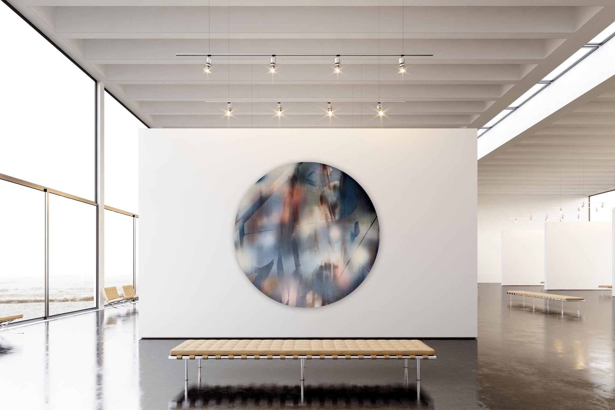 Schermo tbd11  (tondo blu indaco griglia deco tondo pittura astratta geometrica) - Painting di Melisa Taylor Metzger