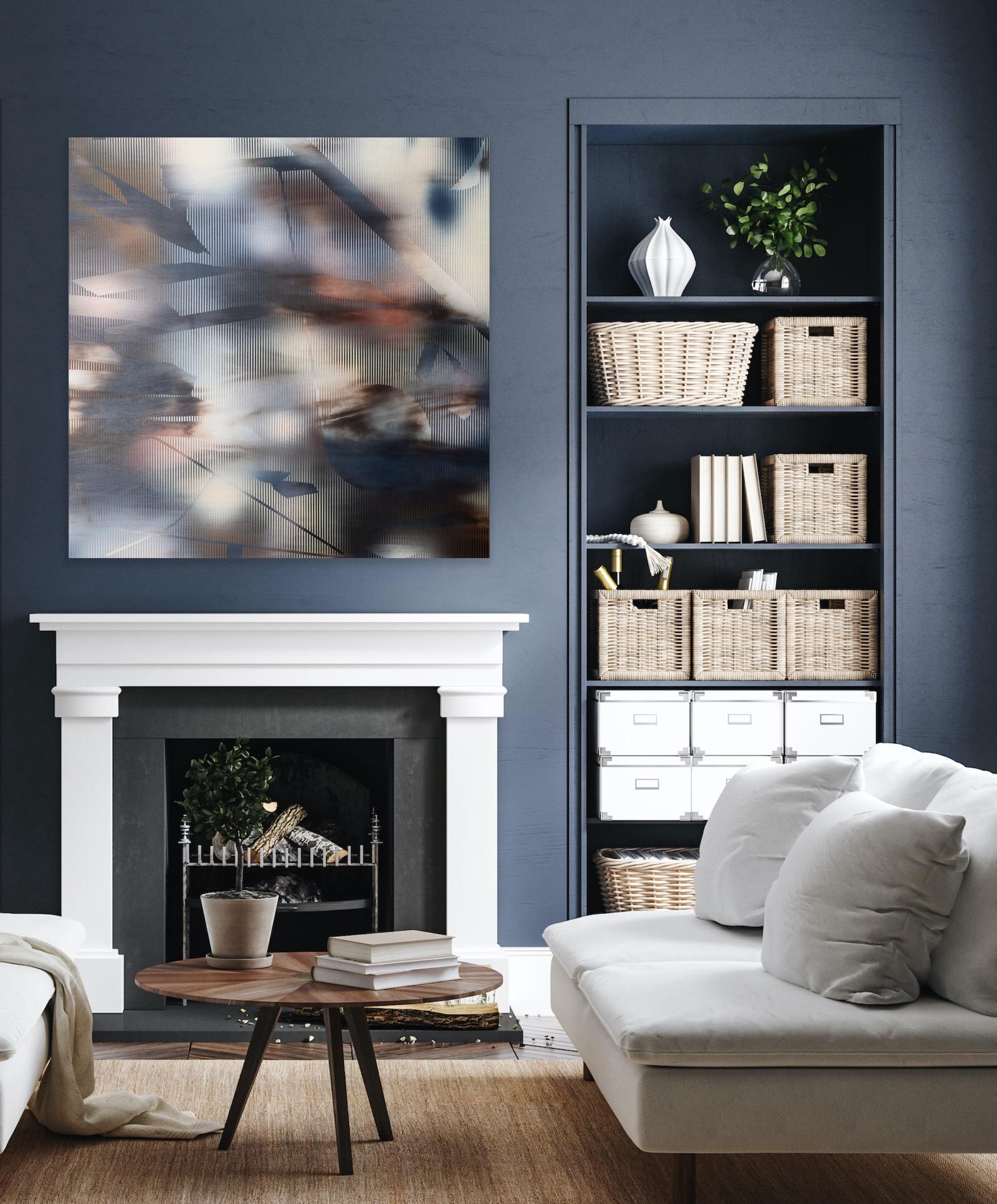 Bildschirm tbd13  ( Quadratisches, dunkel-indigoblaues Raster-Gemälde, abstraktes Holz, geometrisch) im Angebot 6