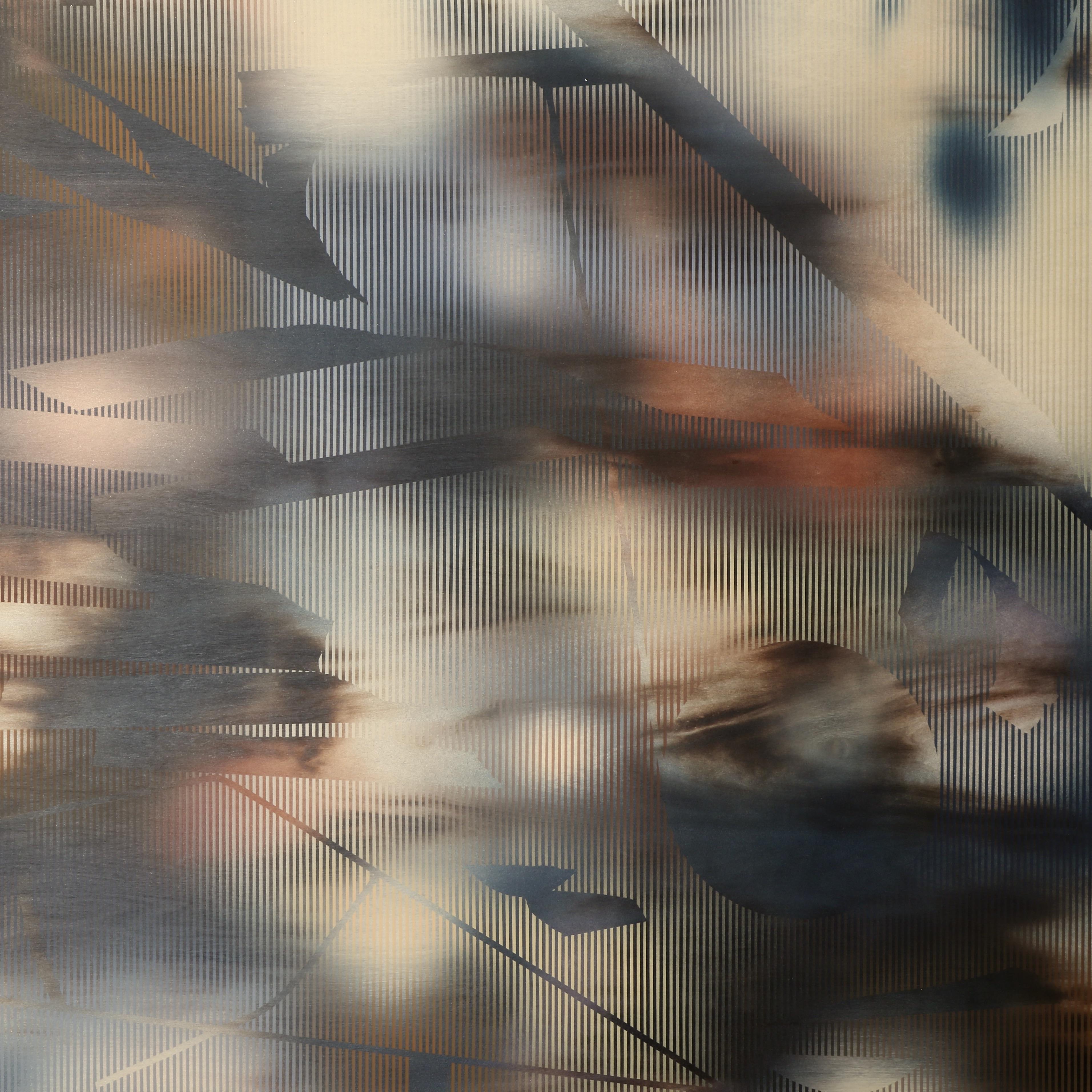 Bildschirm tbd13  ( Quadratisches, blassrosa Raster-Deco-Gemälde, abstraktes Holz, geometrisch)