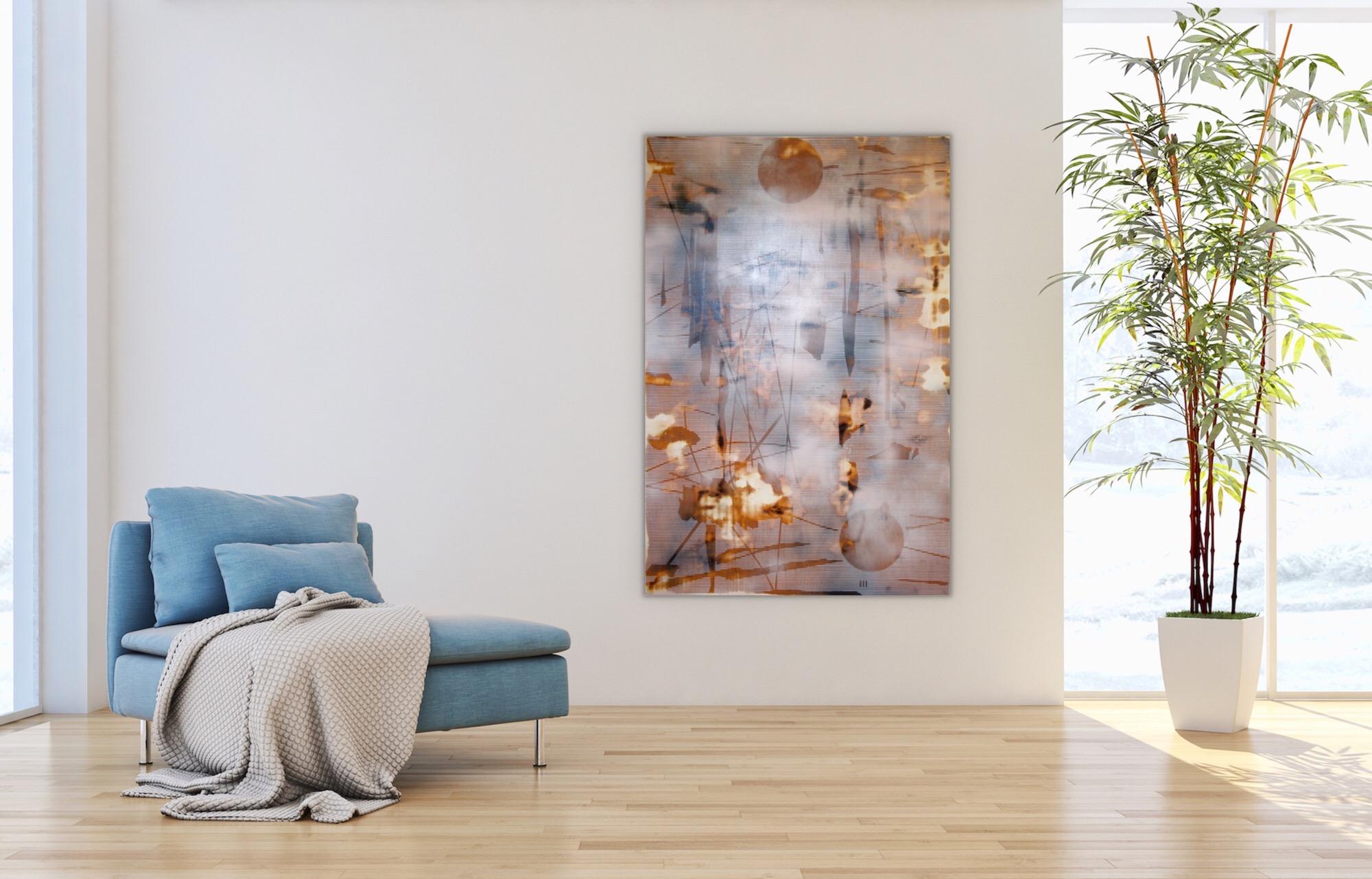 Screen tbd2 (abstract grid wood painting contemporary neutrals natural motifs) For Sale 2
