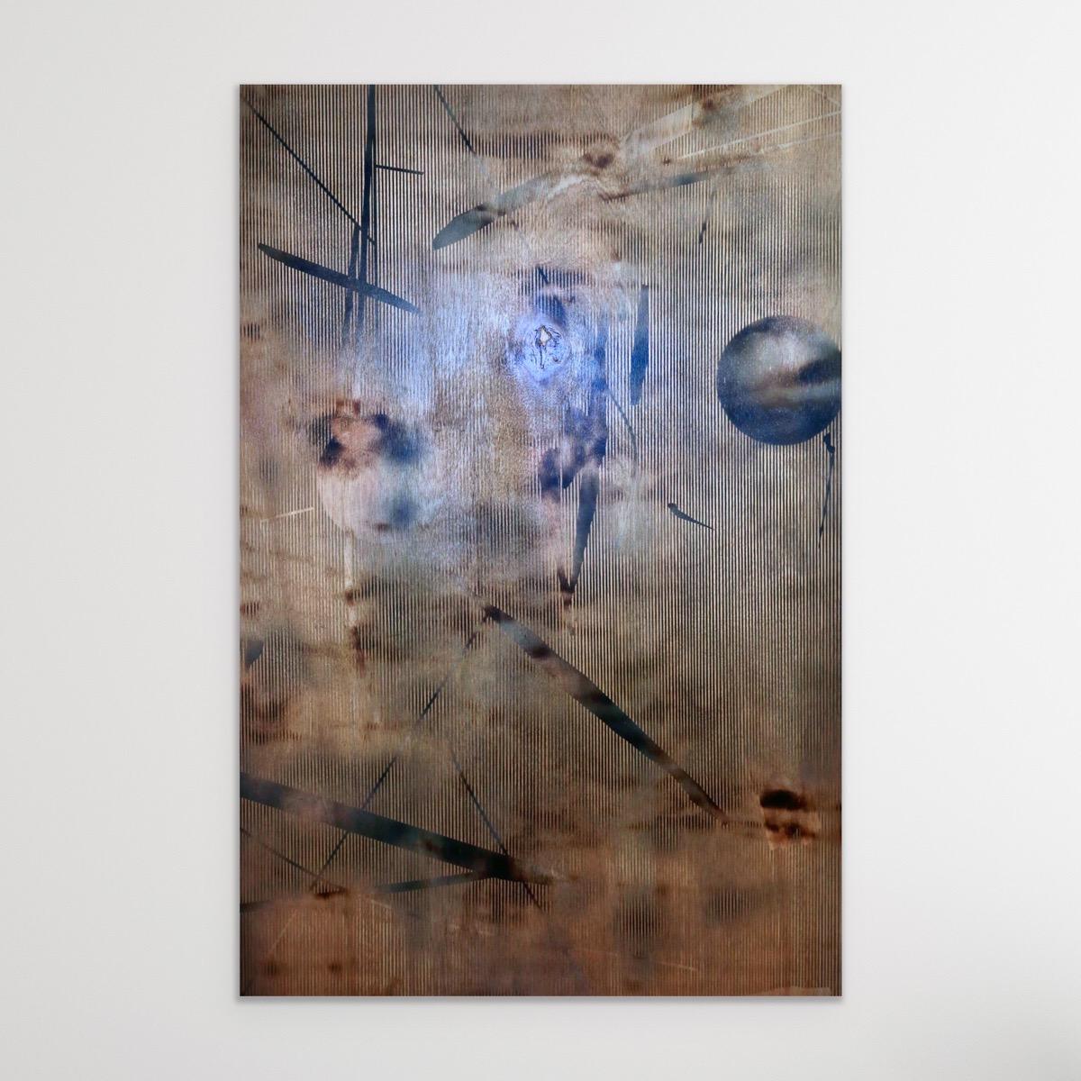 Melisa Taylor Metzger Abstract Painting - Screen tbd3 (abstract grid wood painting contemporary neutrals natural motifs)