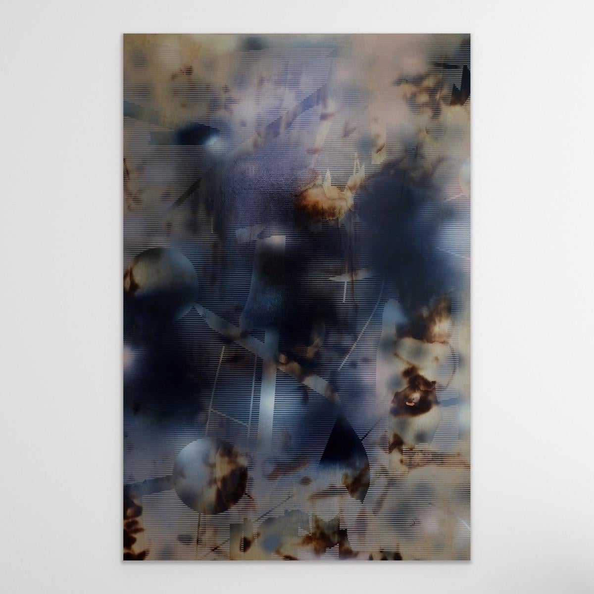 Abstract Painting Melisa Taylor Metzger - Écran tbd5  (peinture de grille abstraite en bois aux motifs naturels contemporains et neutres)