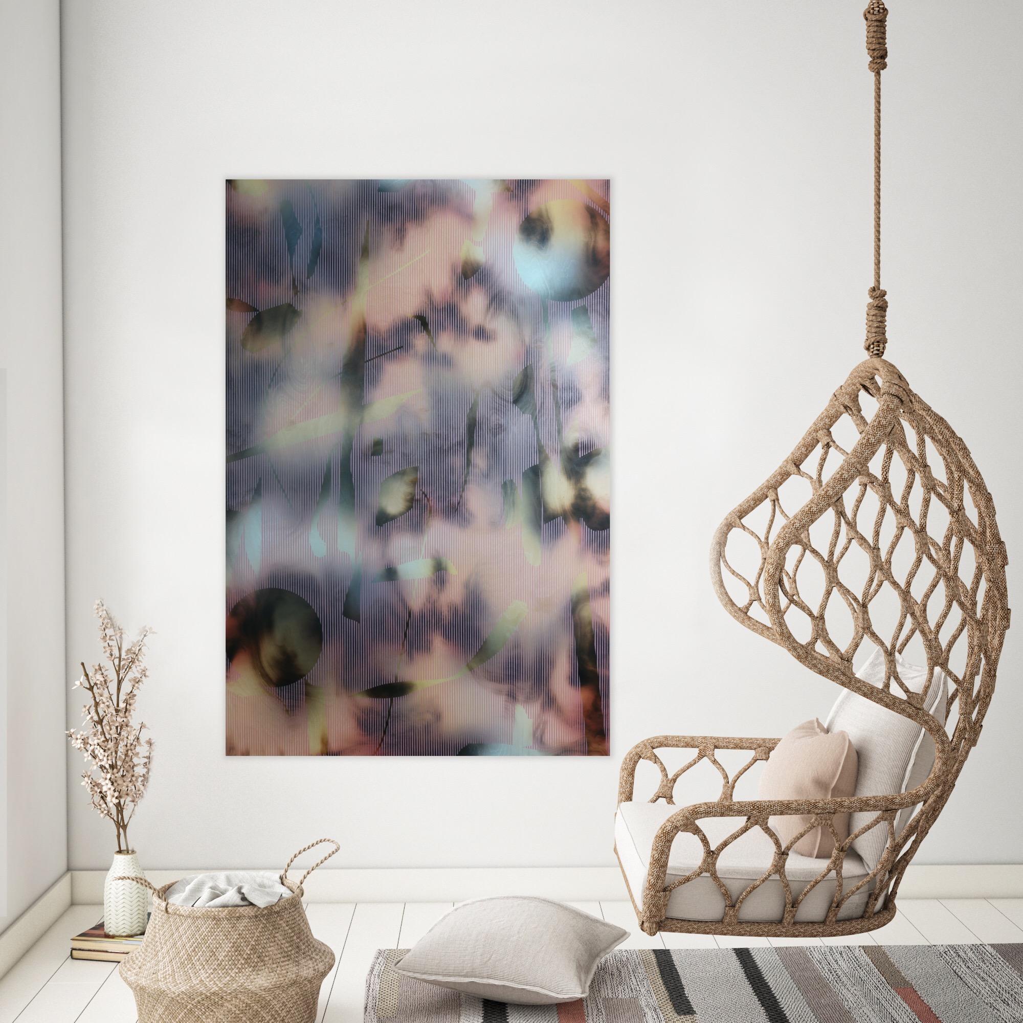 Screen tbd6 (abstract grid wood pink painting contemporary neutrals natural) For Sale 8