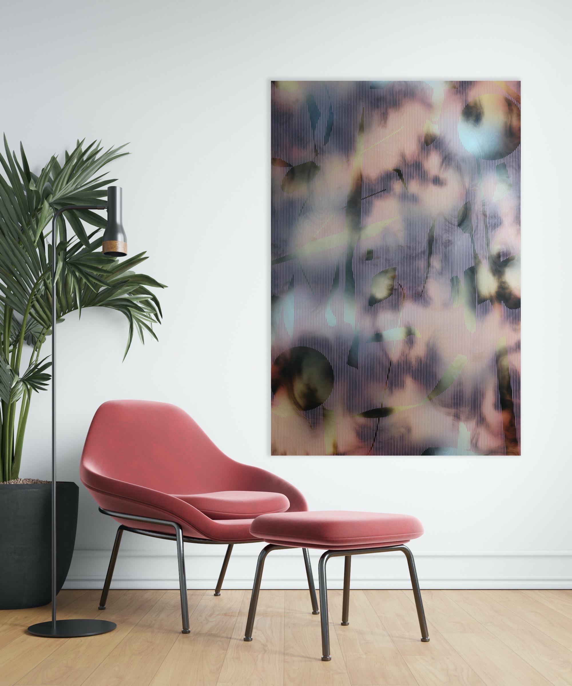 Screen tbd6 (abstract grid wood pink painting contemporary neutrals natural) For Sale 2
