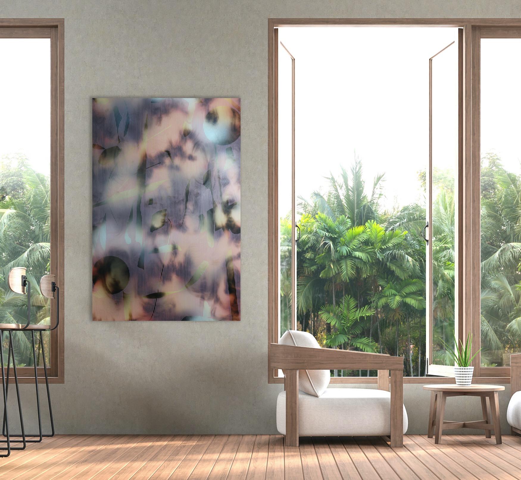 Screen tbd6 (abstract grid wood pink painting contemporary neutrals natural) For Sale 4