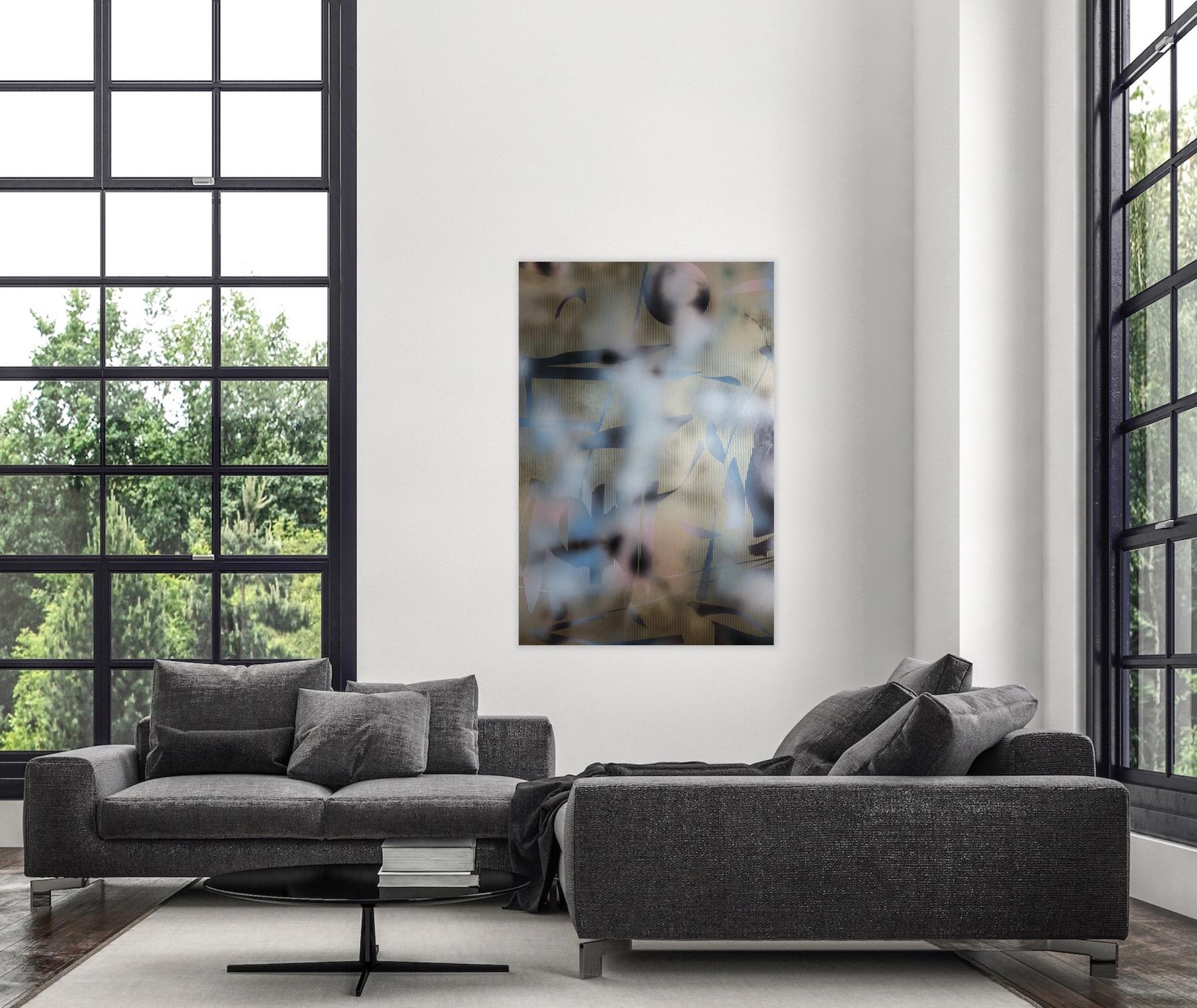 Schermo tbd7 (griglia astratta Wood painting contemporanea oro motivi naturali) in vendita 8